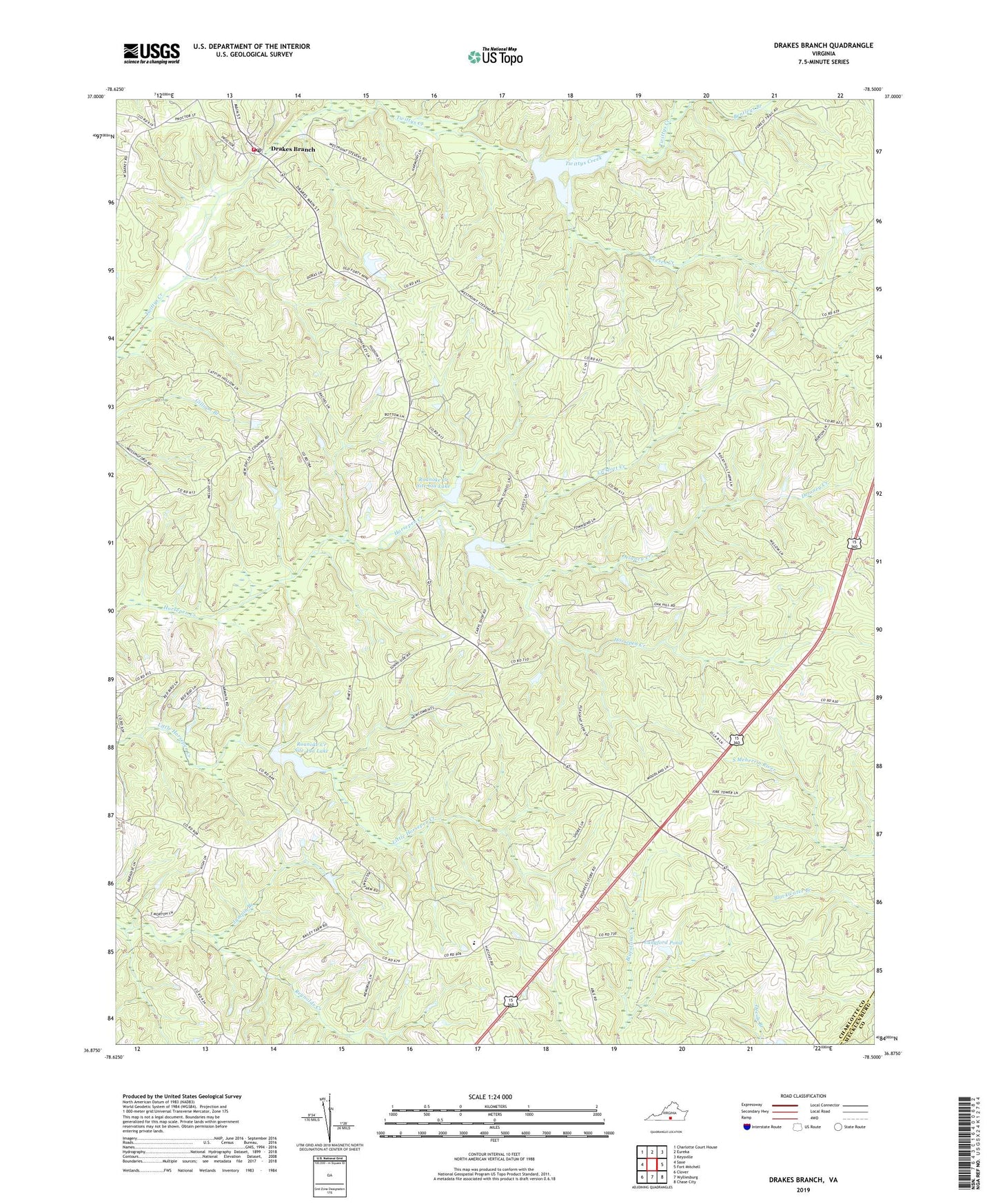 Drakes Branch Virginia US Topo Map Image