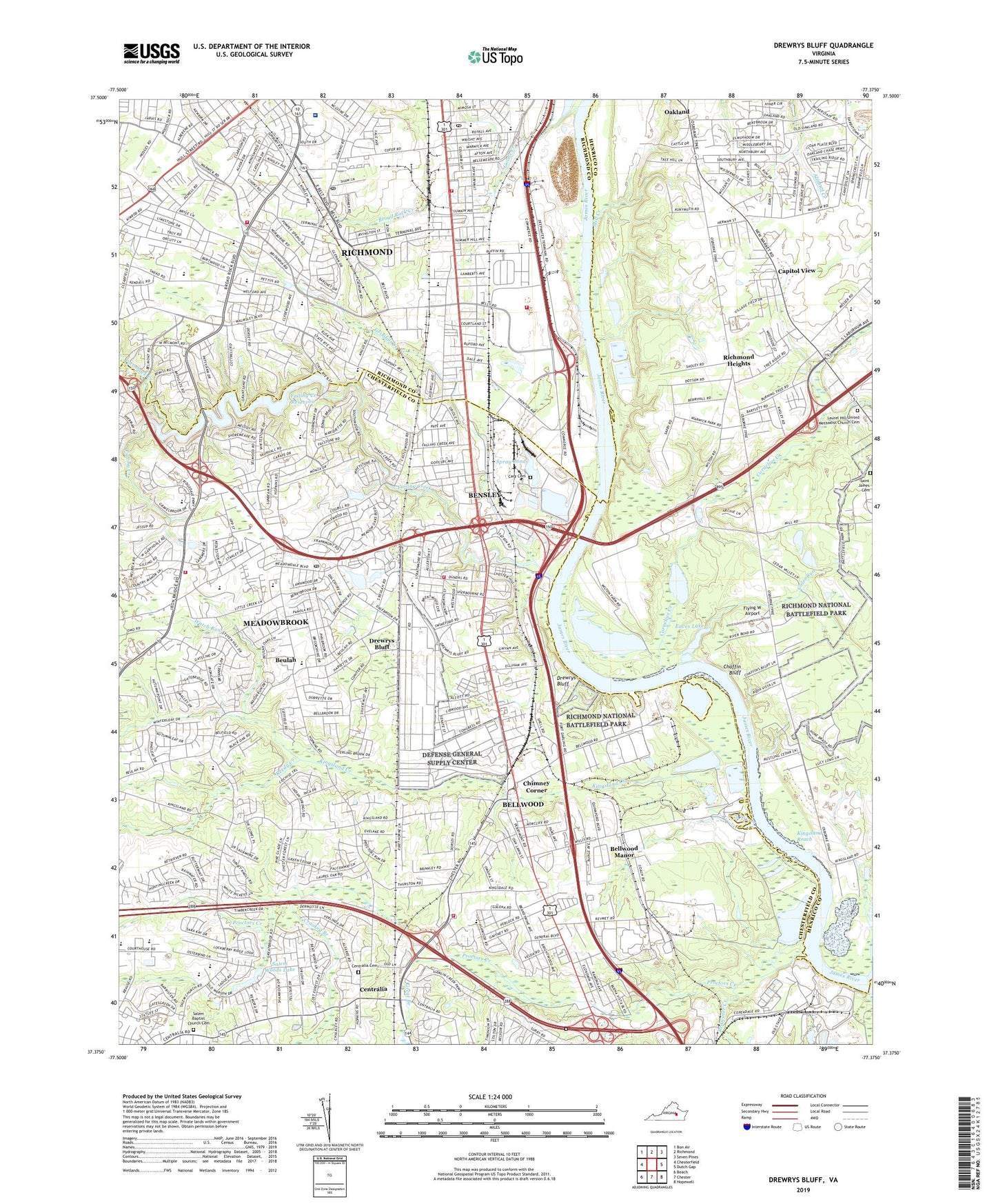 Drewrys Bluff Virginia US Topo Map Image