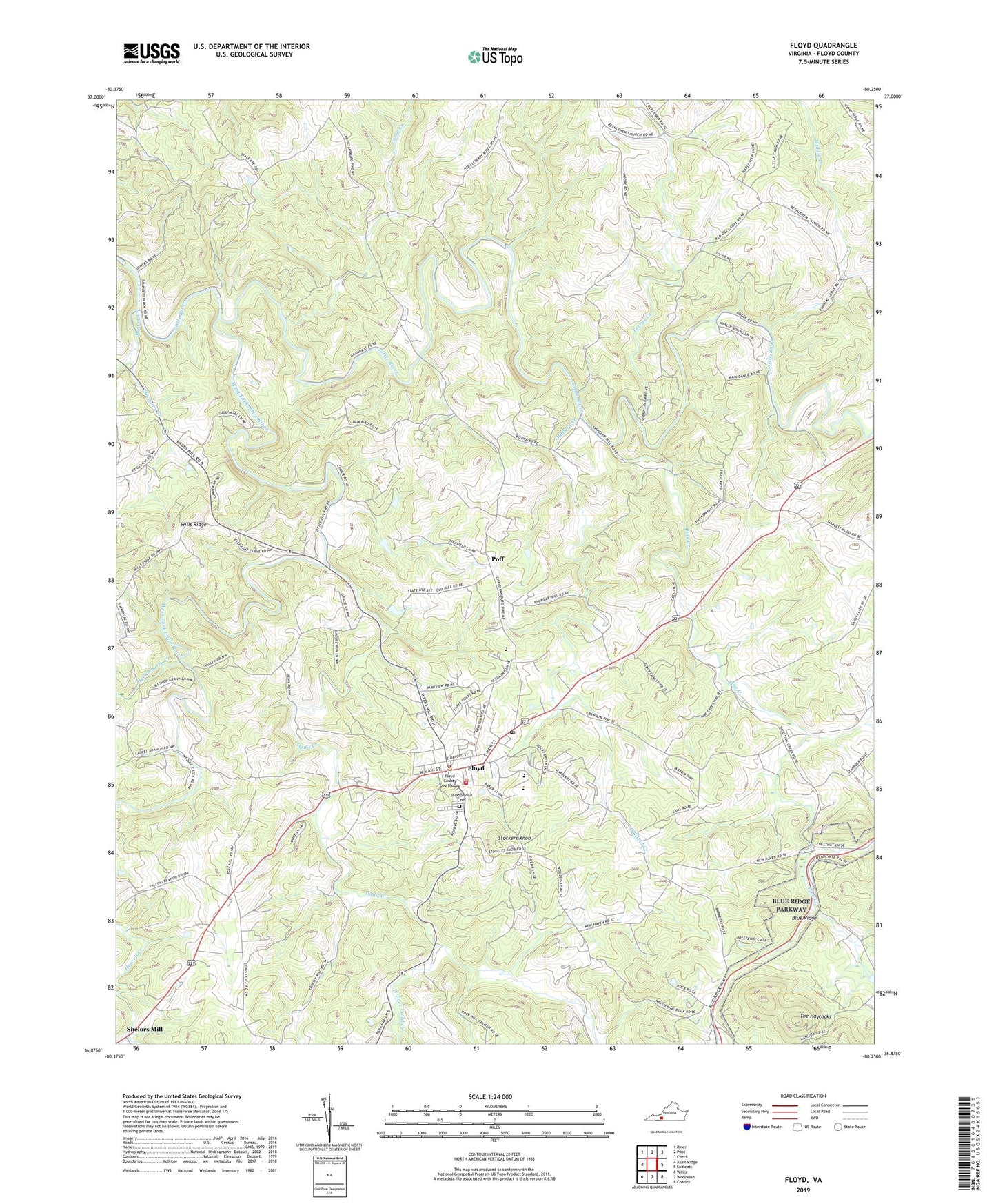 Floyd Virginia US Topo Map Image
