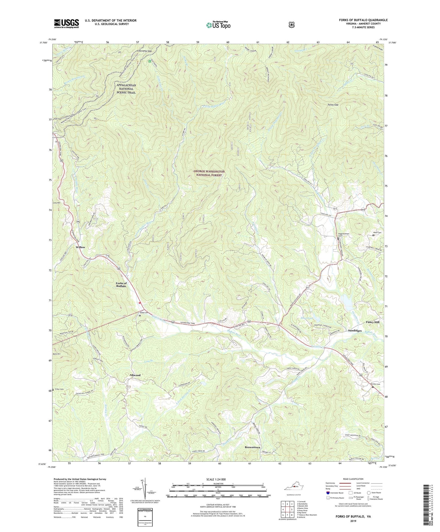 Forks of Buffalo Virginia US Topo Map Image