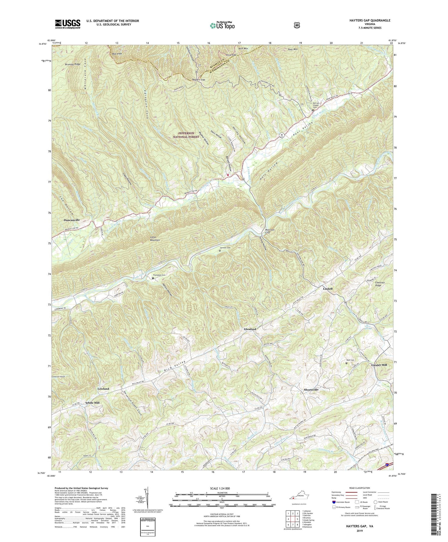 Hayters Gap Virginia US Topo Map Image