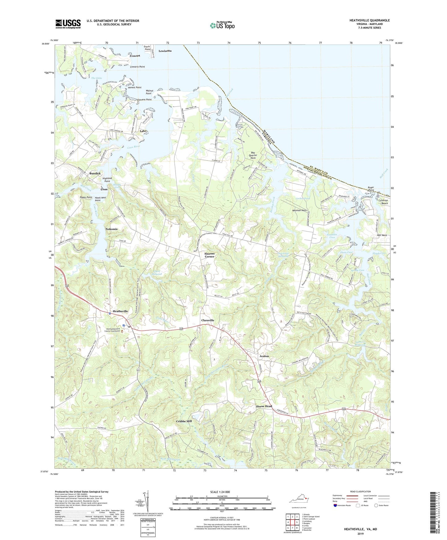 Heathsville Virginia US Topo Map Image