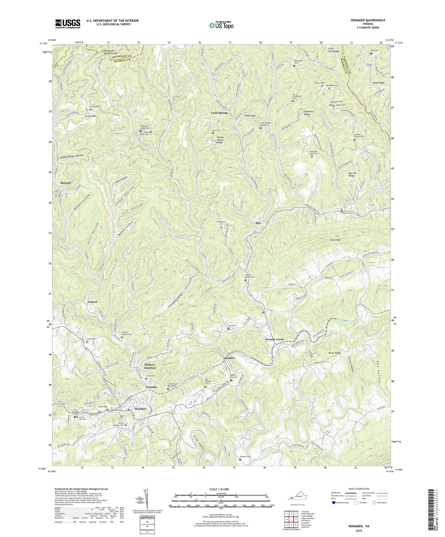 Honaker Virginia US Topo Map Image