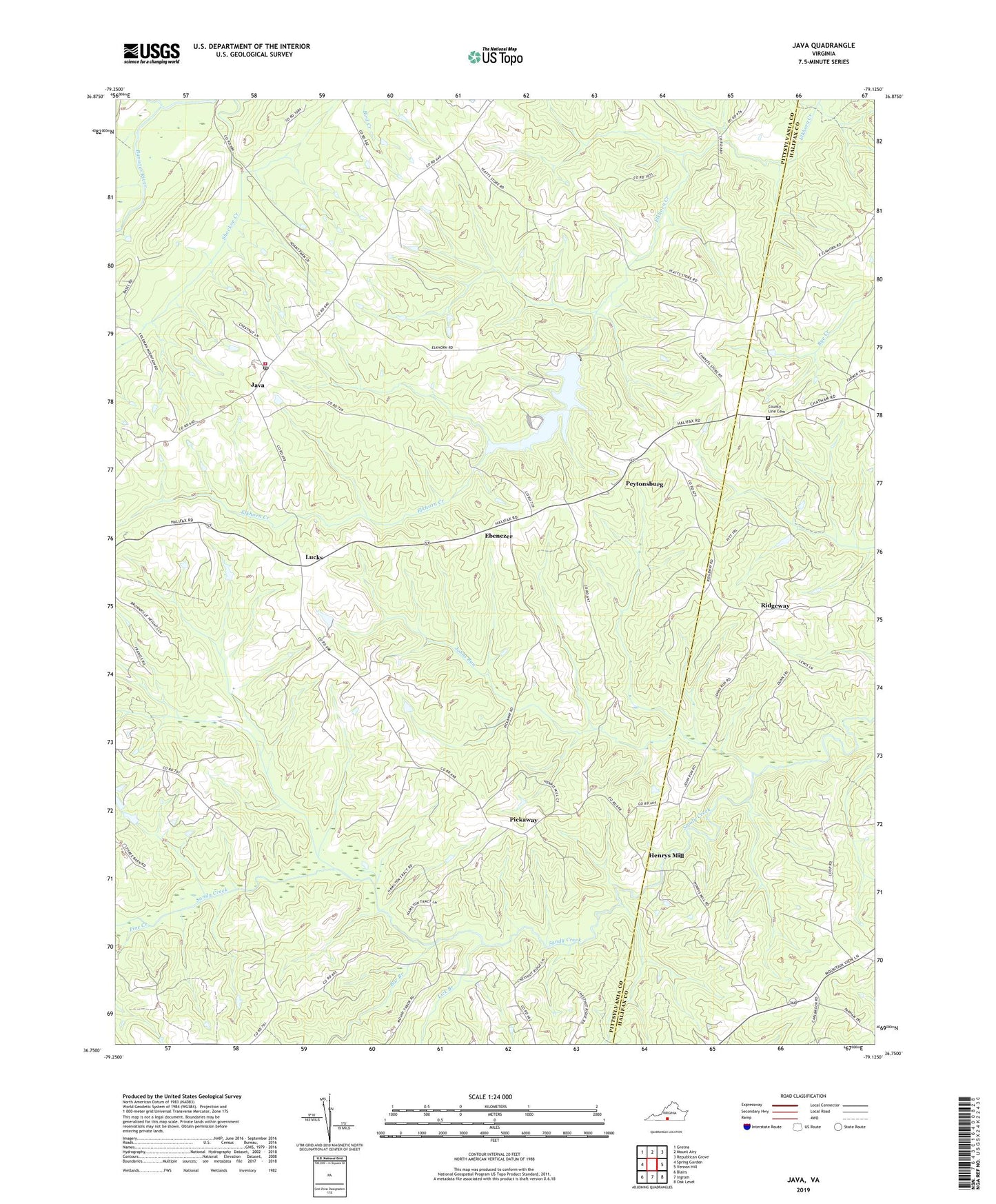 Java Virginia US Topo Map Image