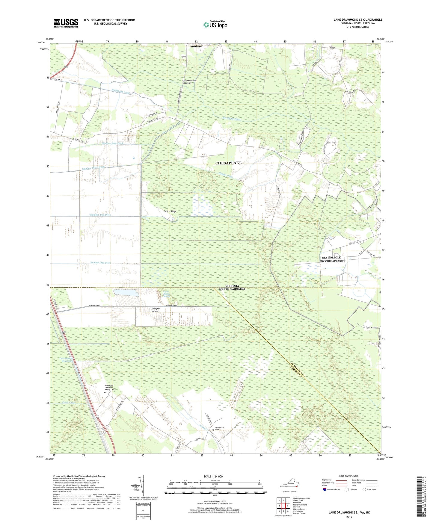 Lake Drummond SE Virginia US Topo Map Image