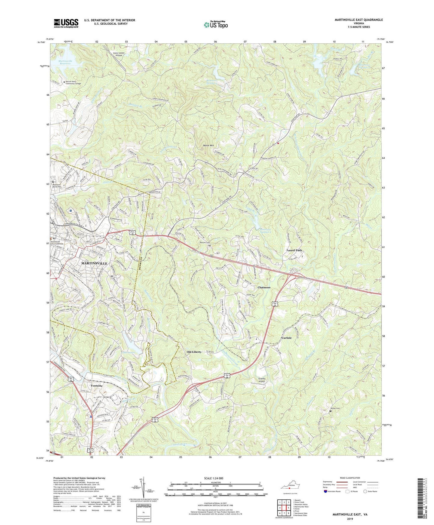 Martinsville East Virginia US Topo Map Image