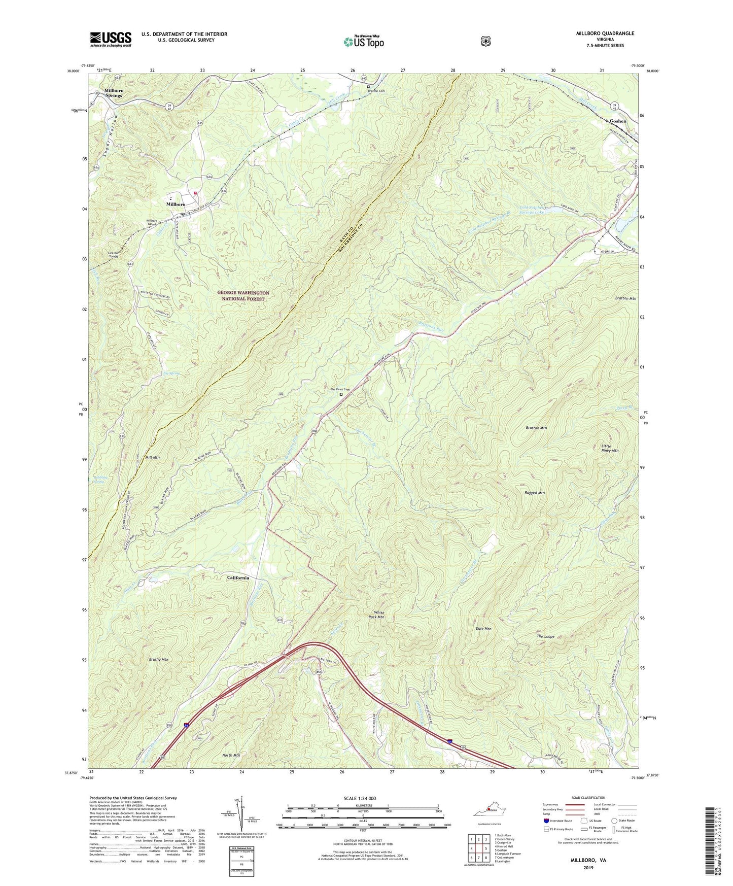 Millboro Virginia US Topo Map Image