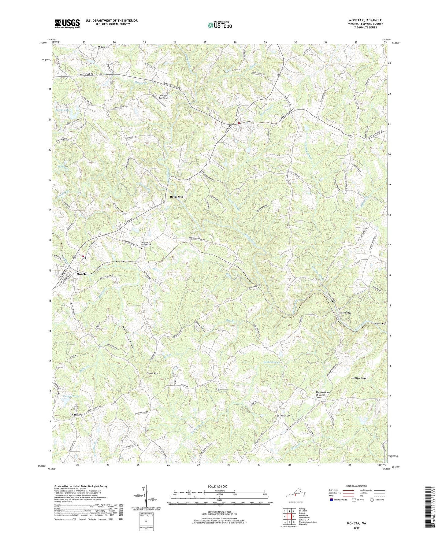 Moneta Virginia US Topo Map Image