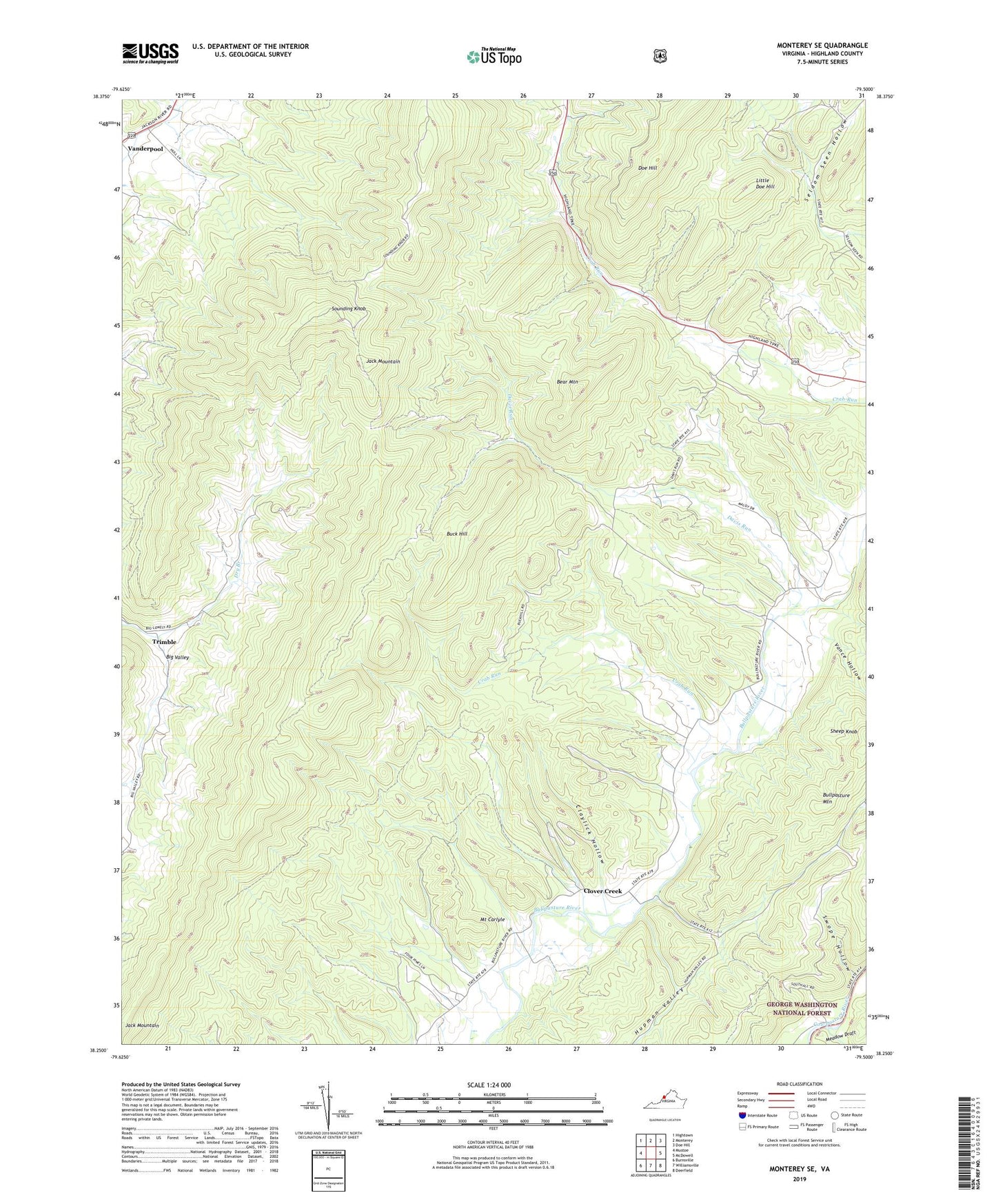 Monterey SE Virginia US Topo Map Image