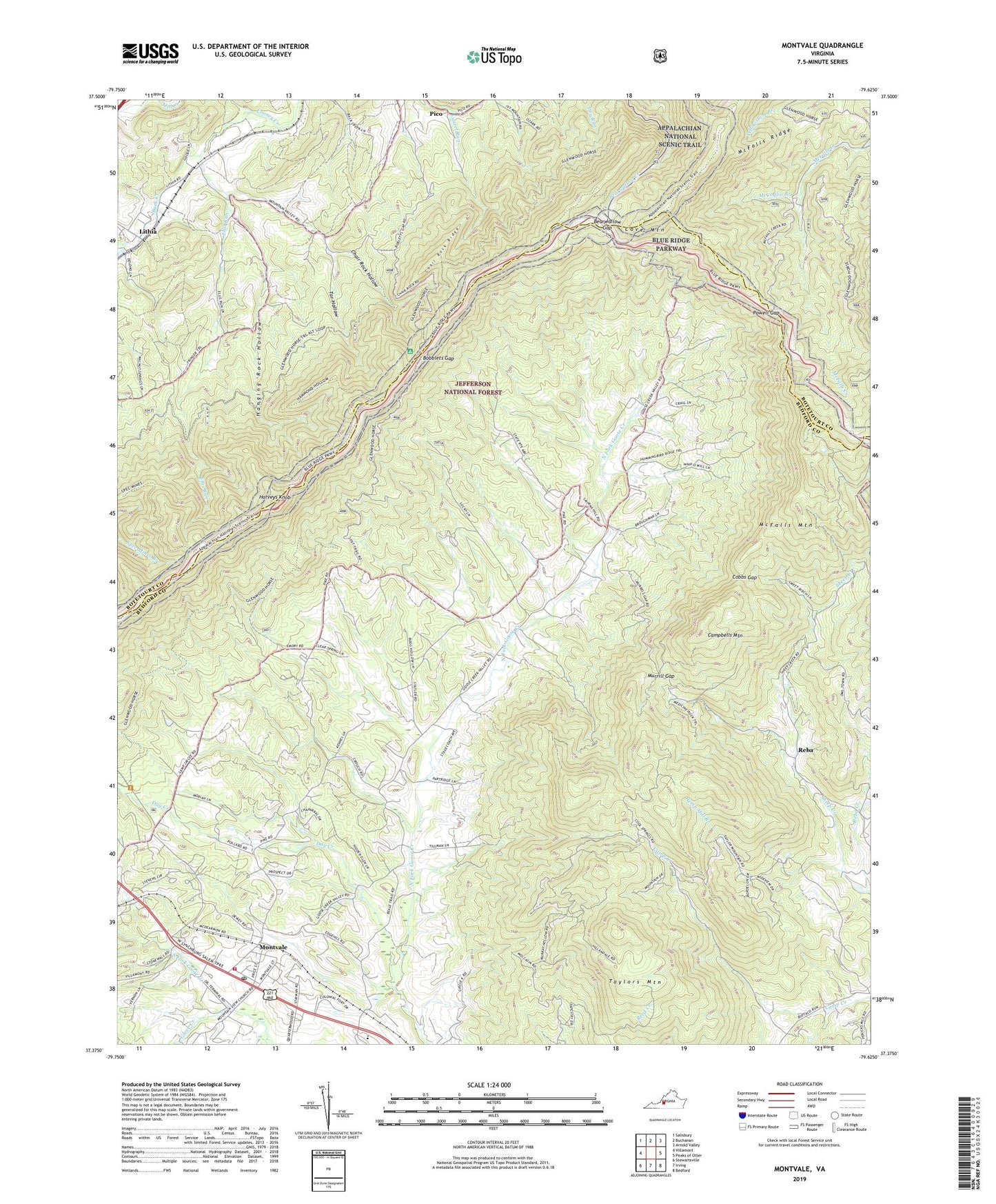 Montvale Virginia US Topo Map Image