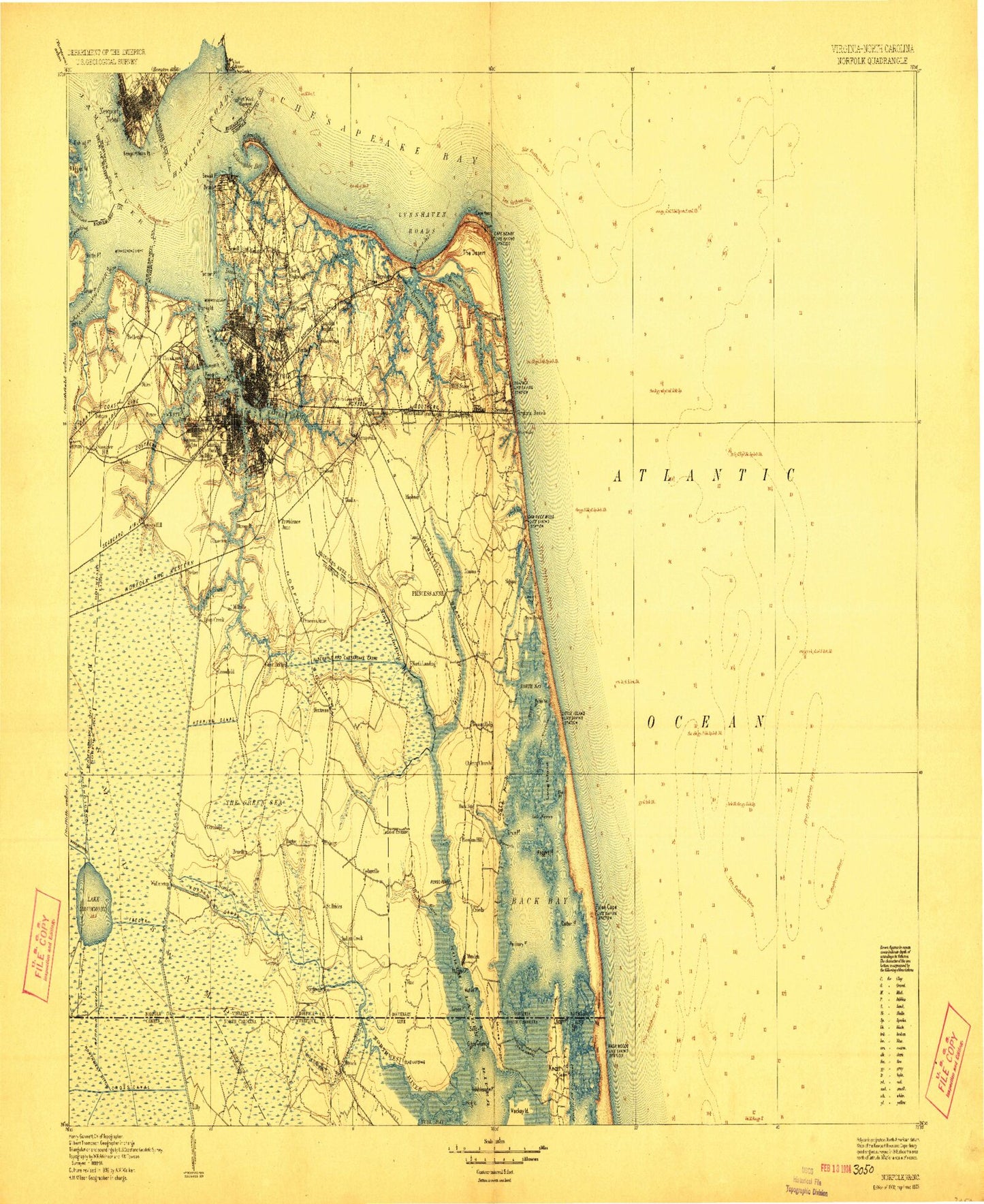 Historic 1902 Norfolk Virginia 30'x30' Topo Map Image
