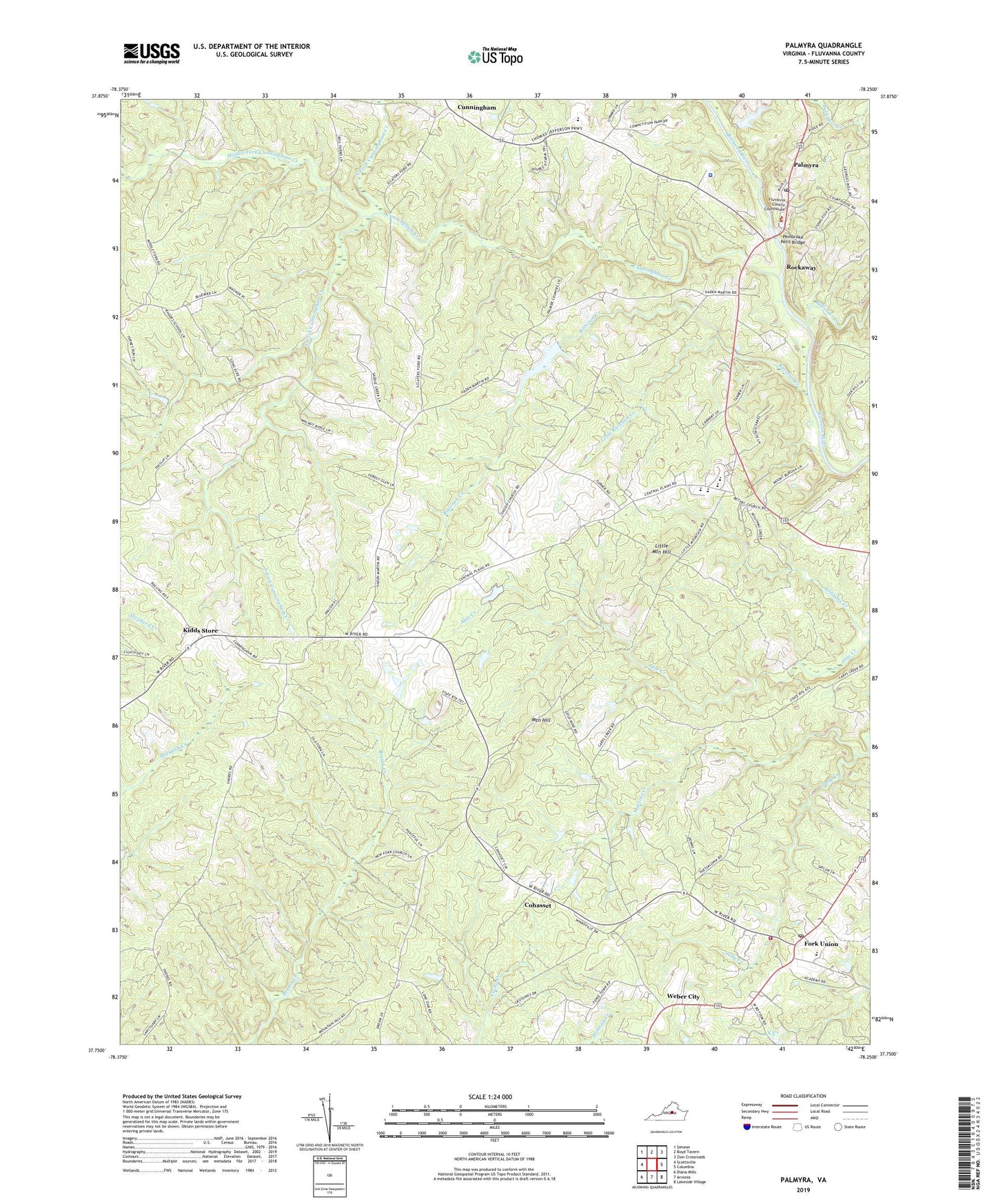 Palmyra Virginia US Topo Map Image