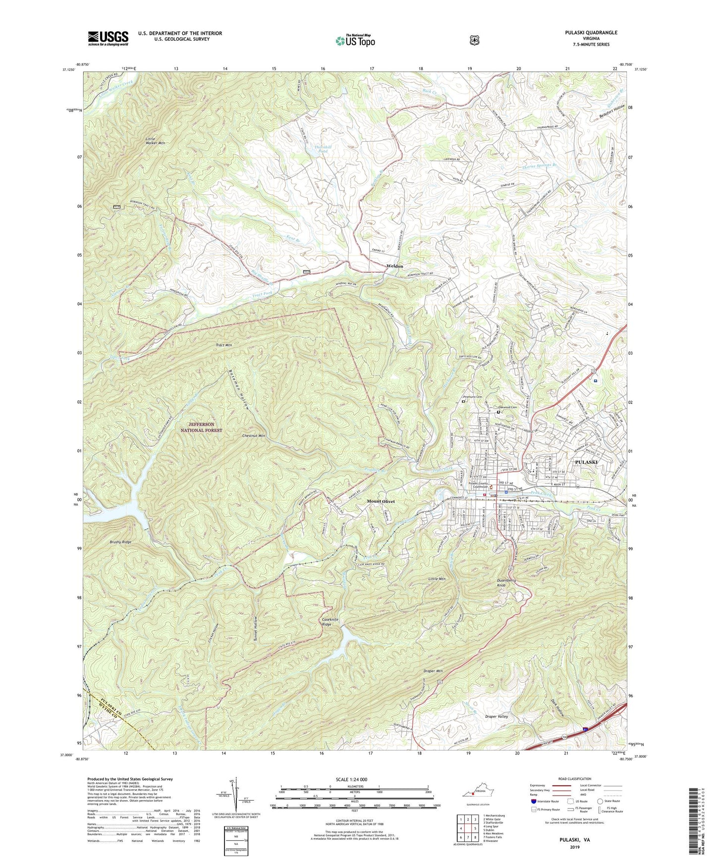 Pulaski Virginia US Topo Map Image