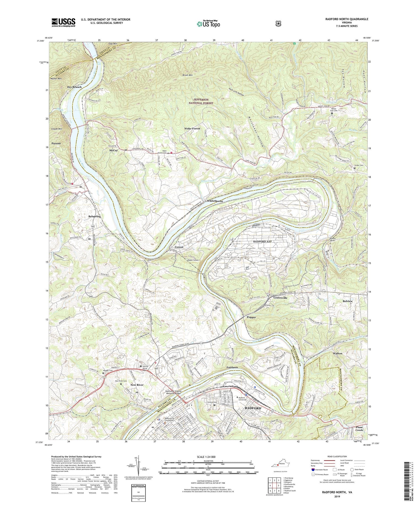 Radford North Virginia US Topo Map Image