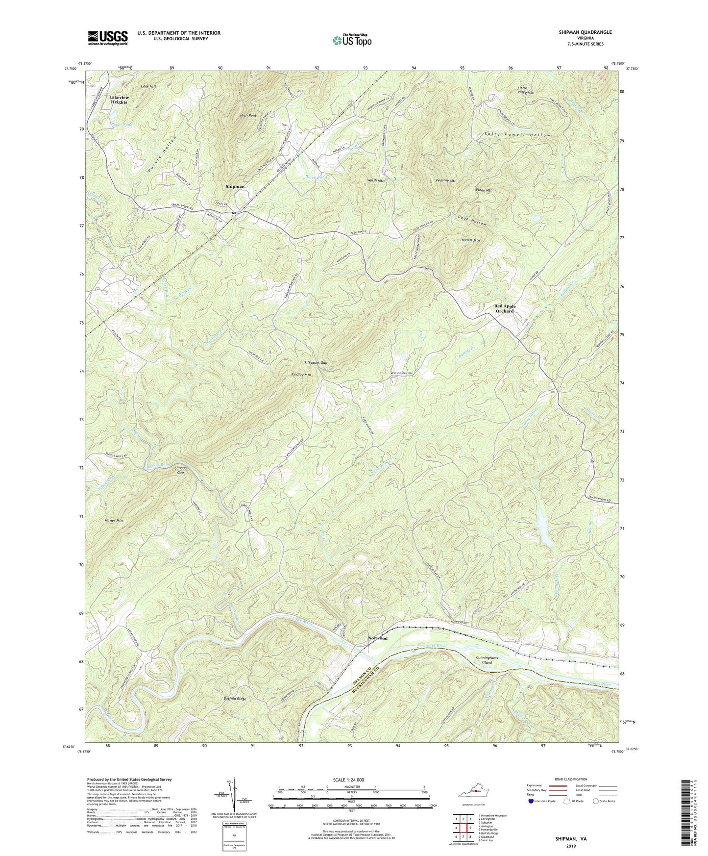 Shipman Virginia US Topo Map Image