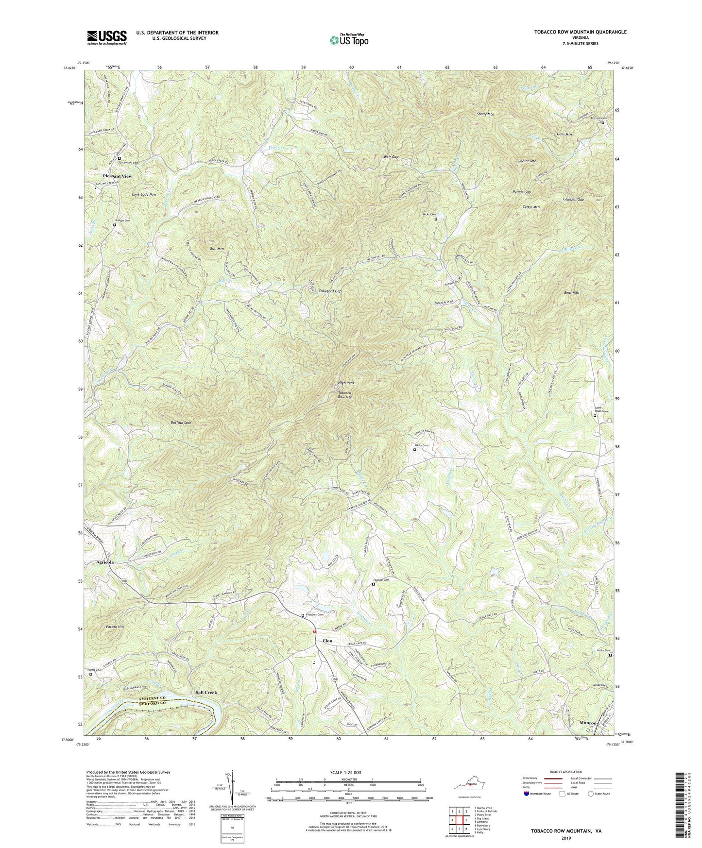 Tobacco Row Mountain Virginia US Topo Map Image