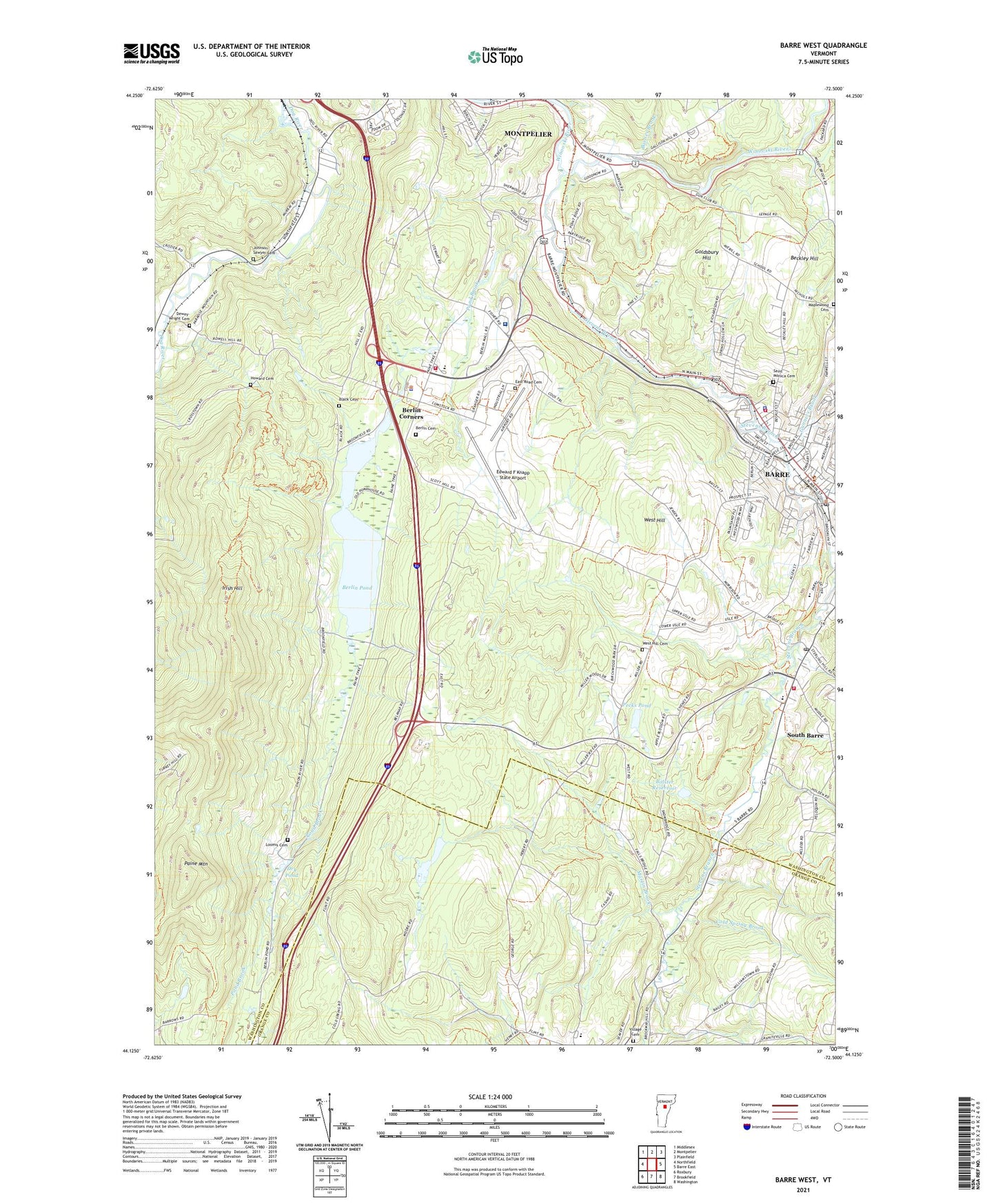 Barre West Vermont US Topo Map Image