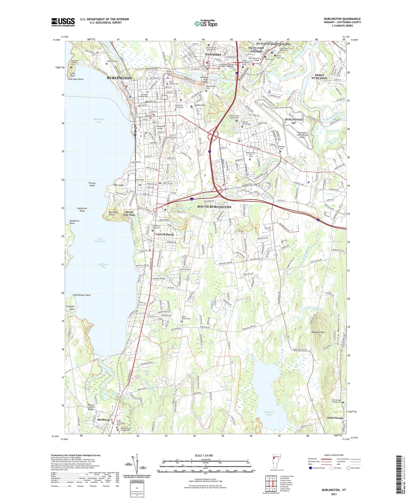 Burlington Vermont US Topo Map Image
