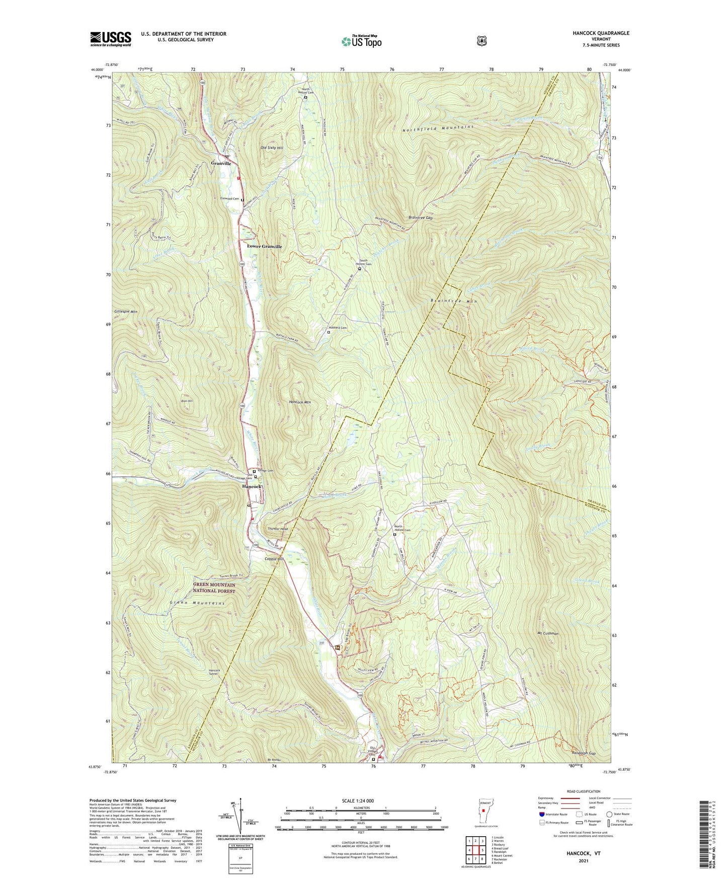 Hancock Vermont US Topo Map Image