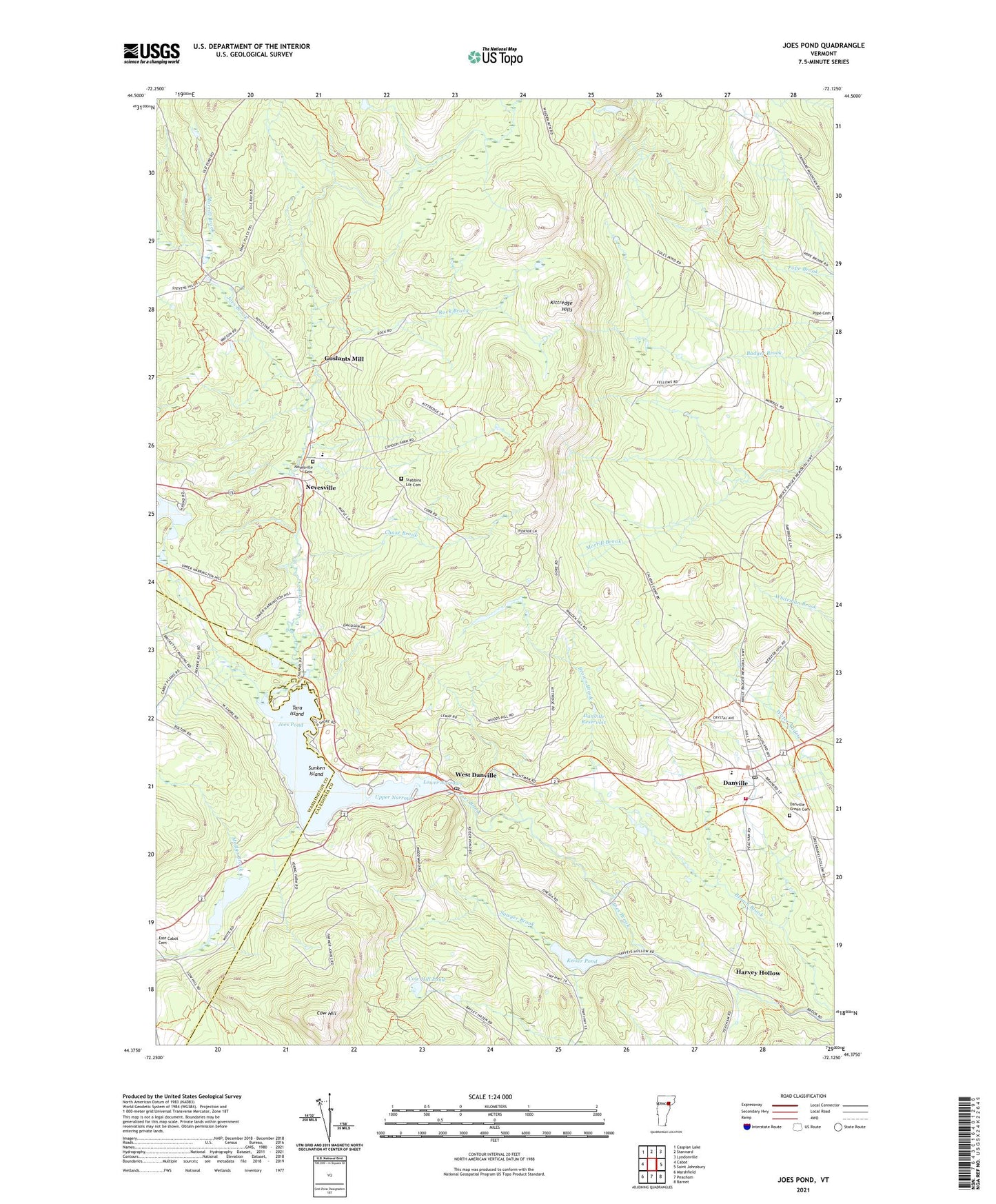 Joes Pond Vermont US Topo Map Image