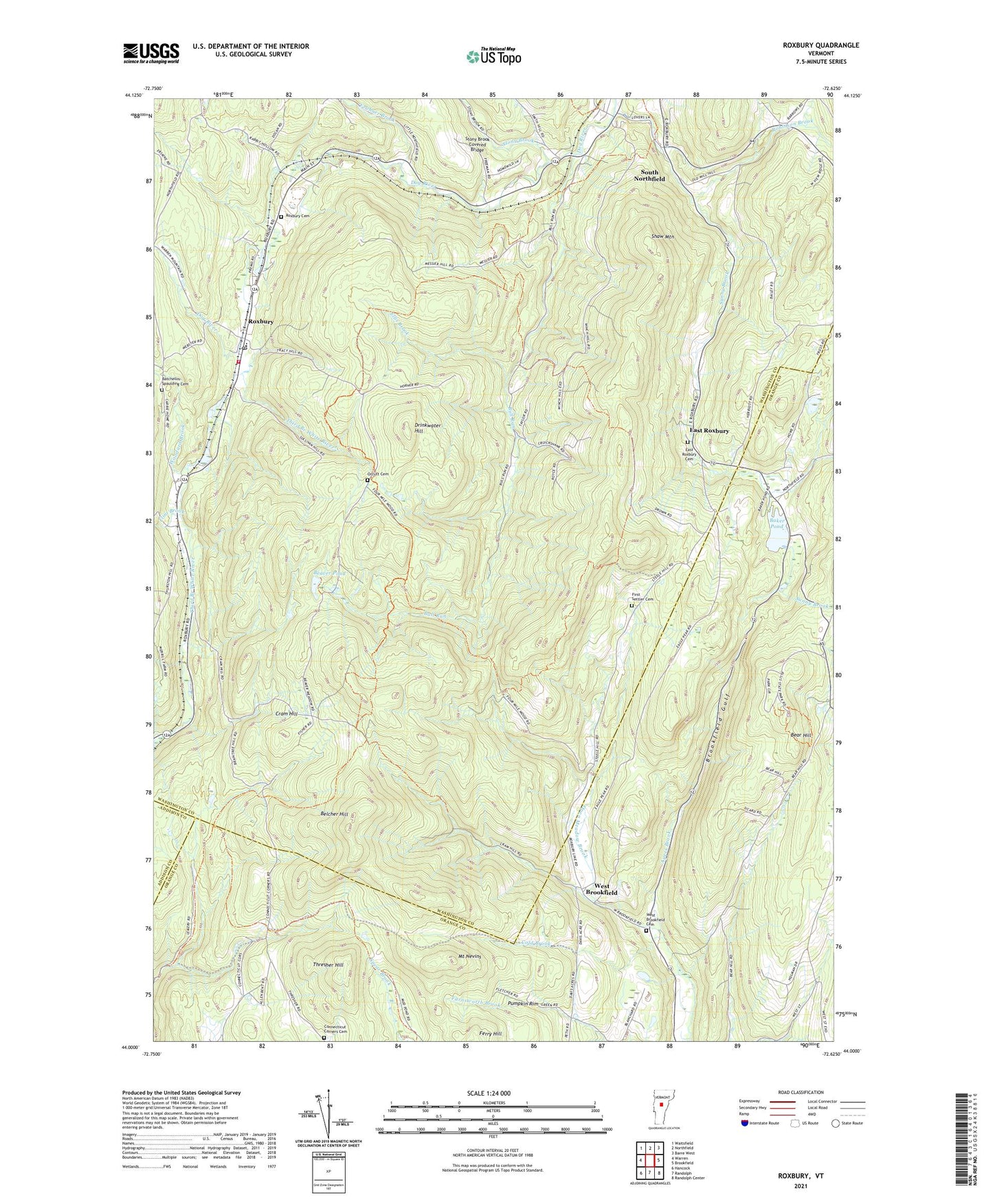Roxbury Vermont US Topo Map Image