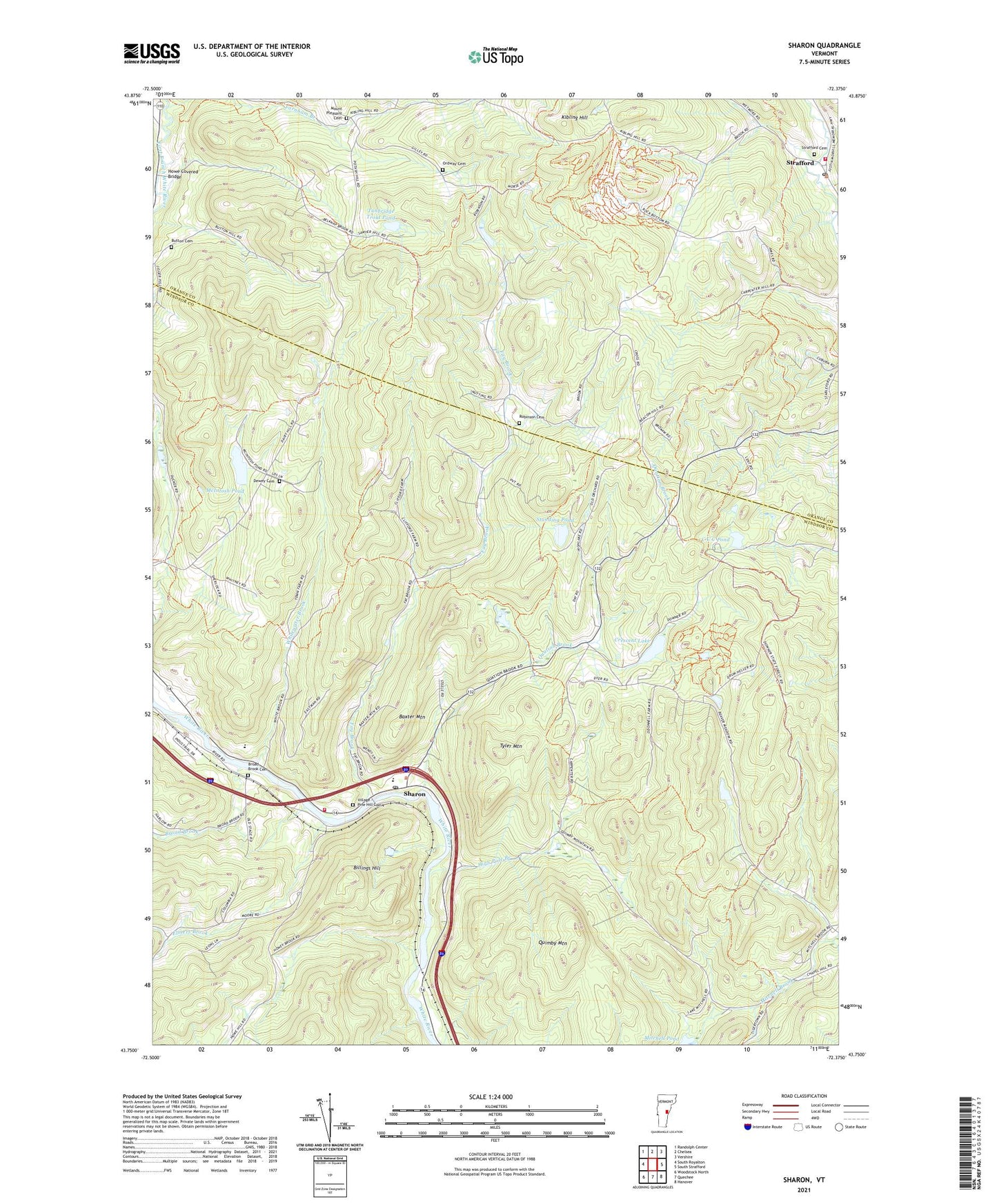 Sharon Vermont US Topo Map Image