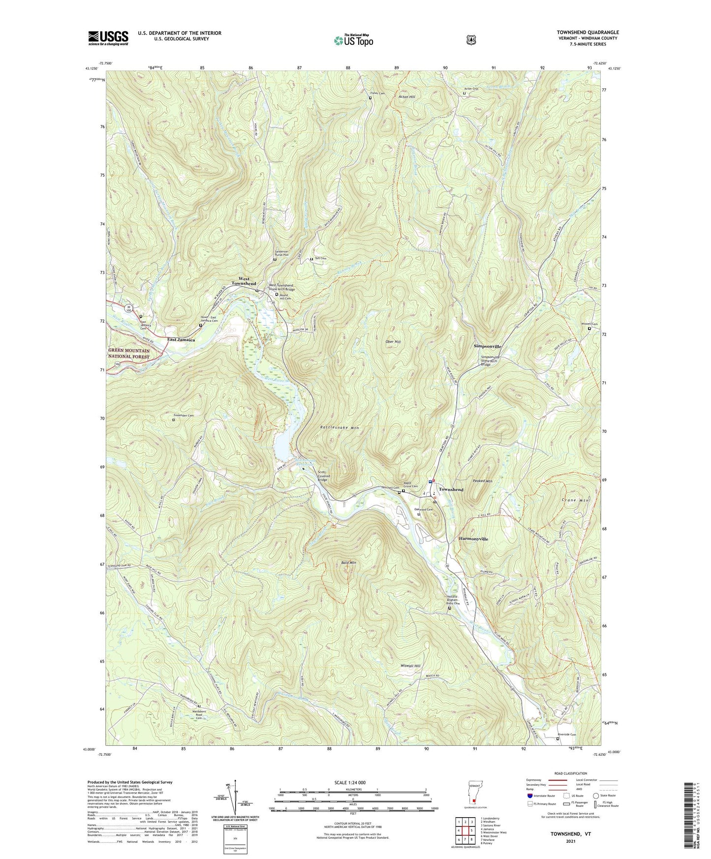 Townshend Vermont US Topo Map Image