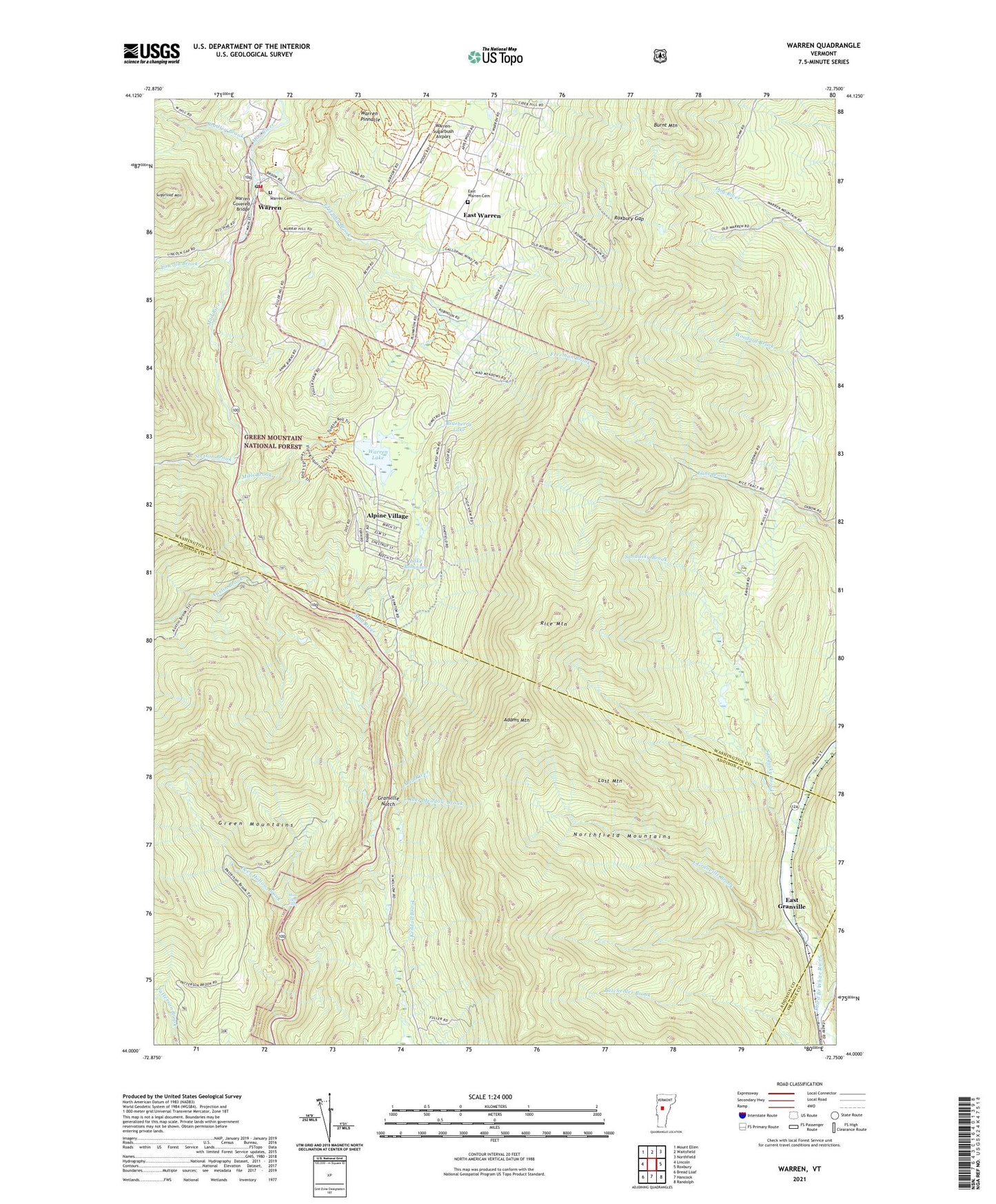 Warren Vermont US Topo Map Image
