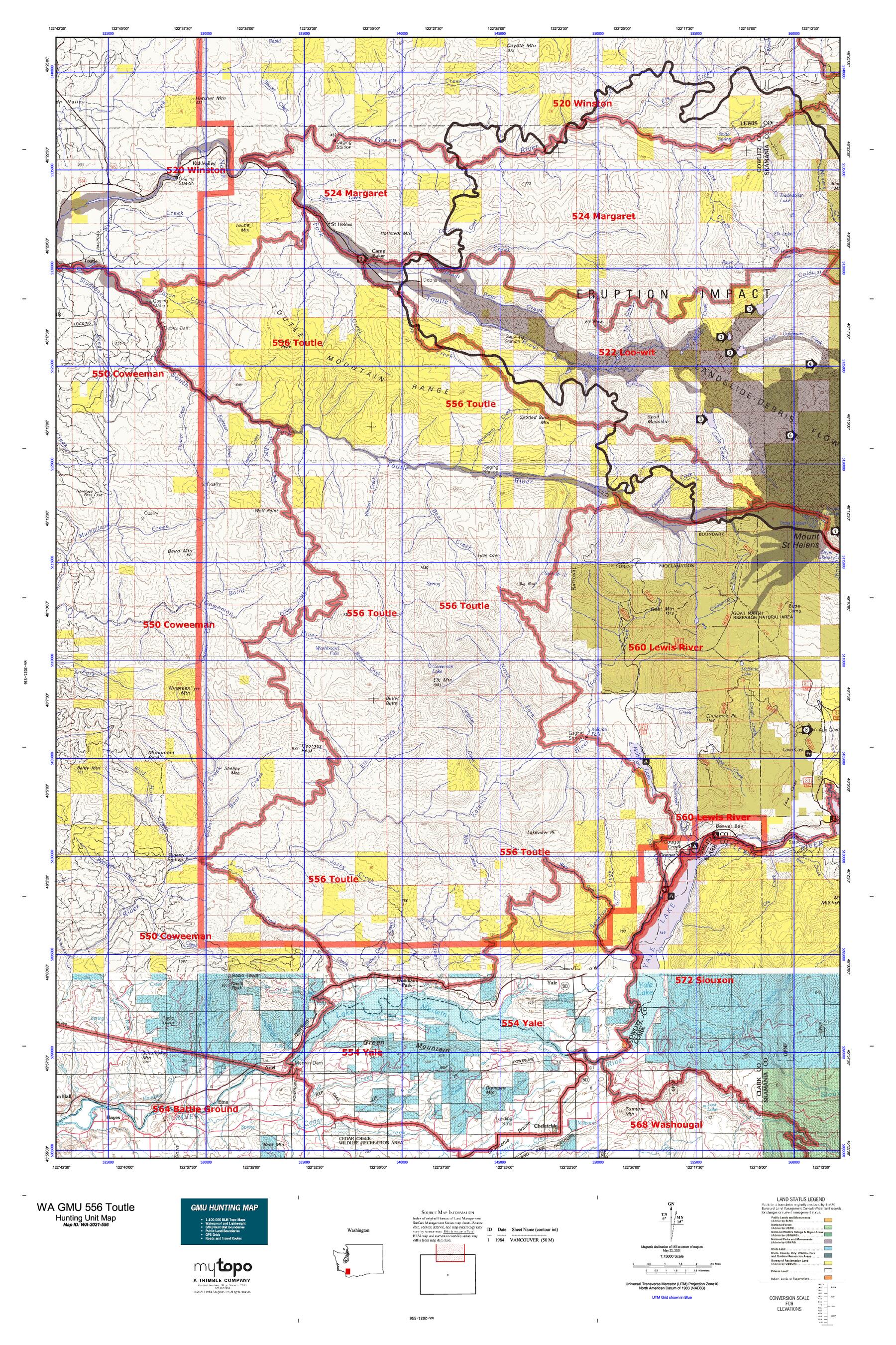 Washington GMU 556 Toutle Map