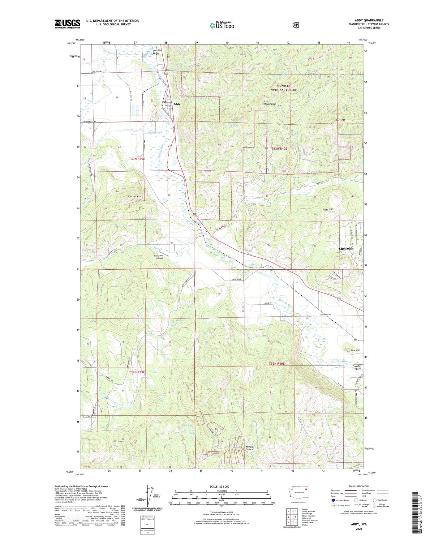 Addy Washington US Topo Map Image