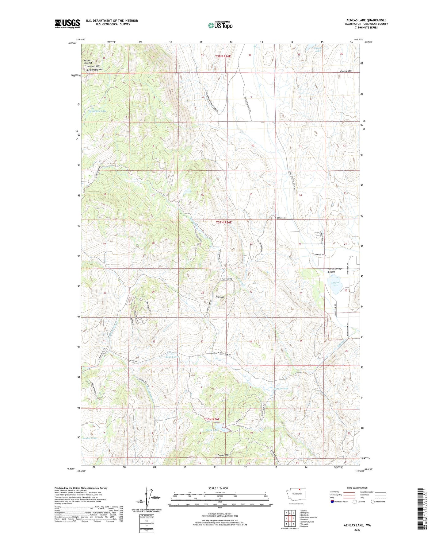Aeneas Lake Washington US Topo Map Image