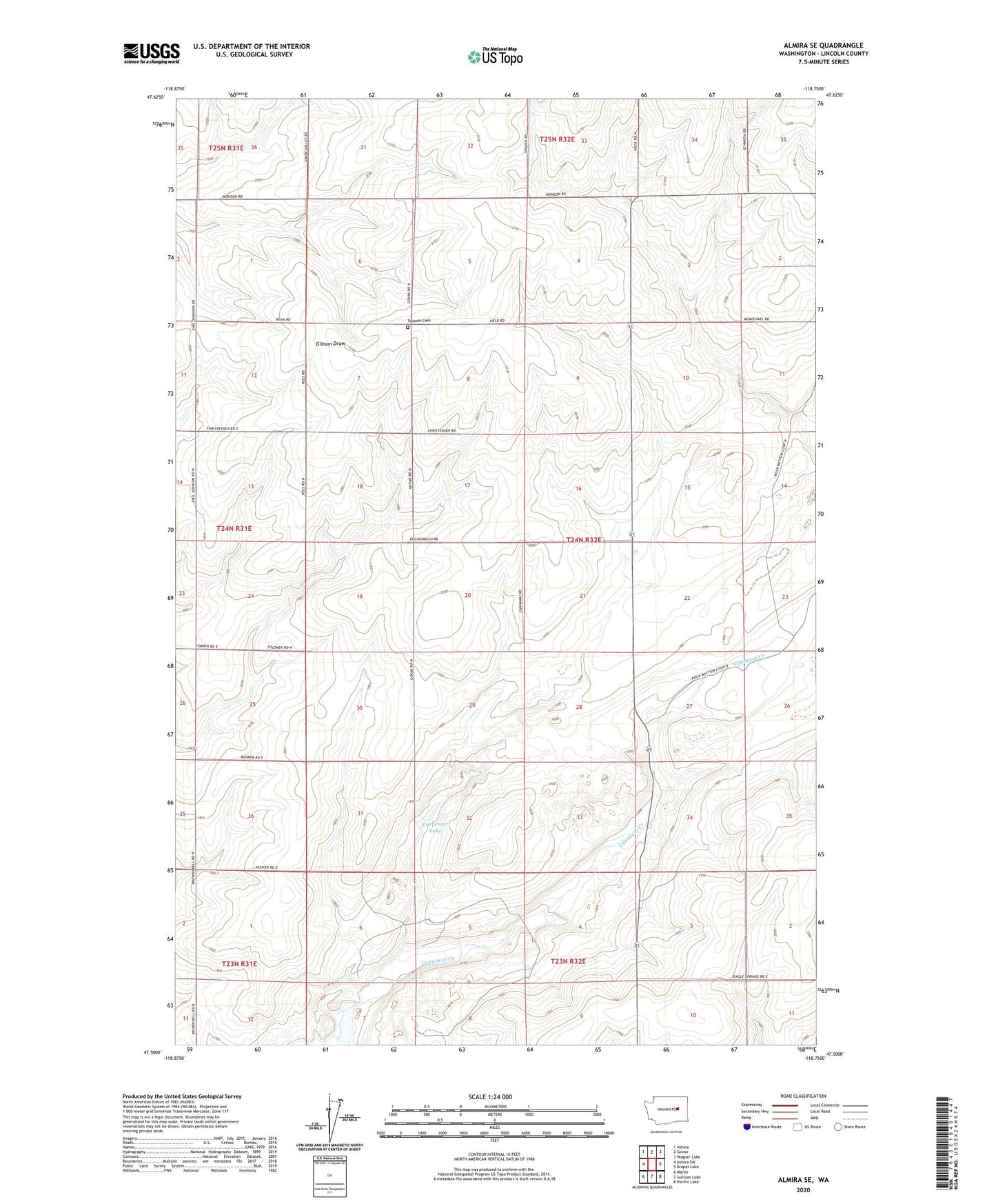 Almira SE Washington US Topo Map Image