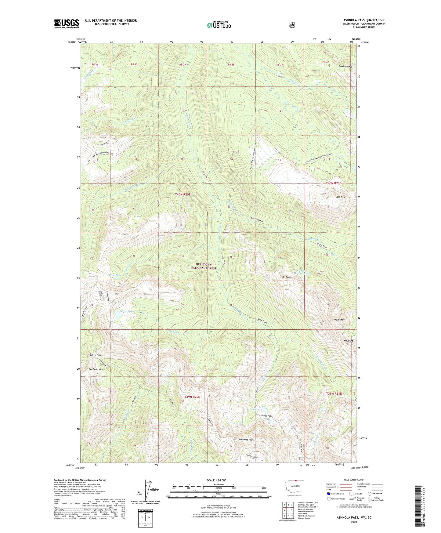 Ashnola Pass Washington US Topo Map Image