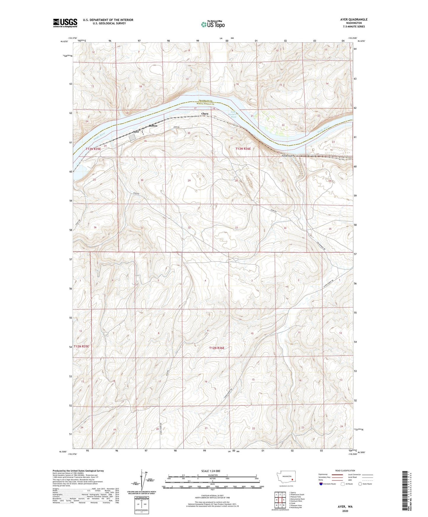 Ayer Washington US Topo Map Image