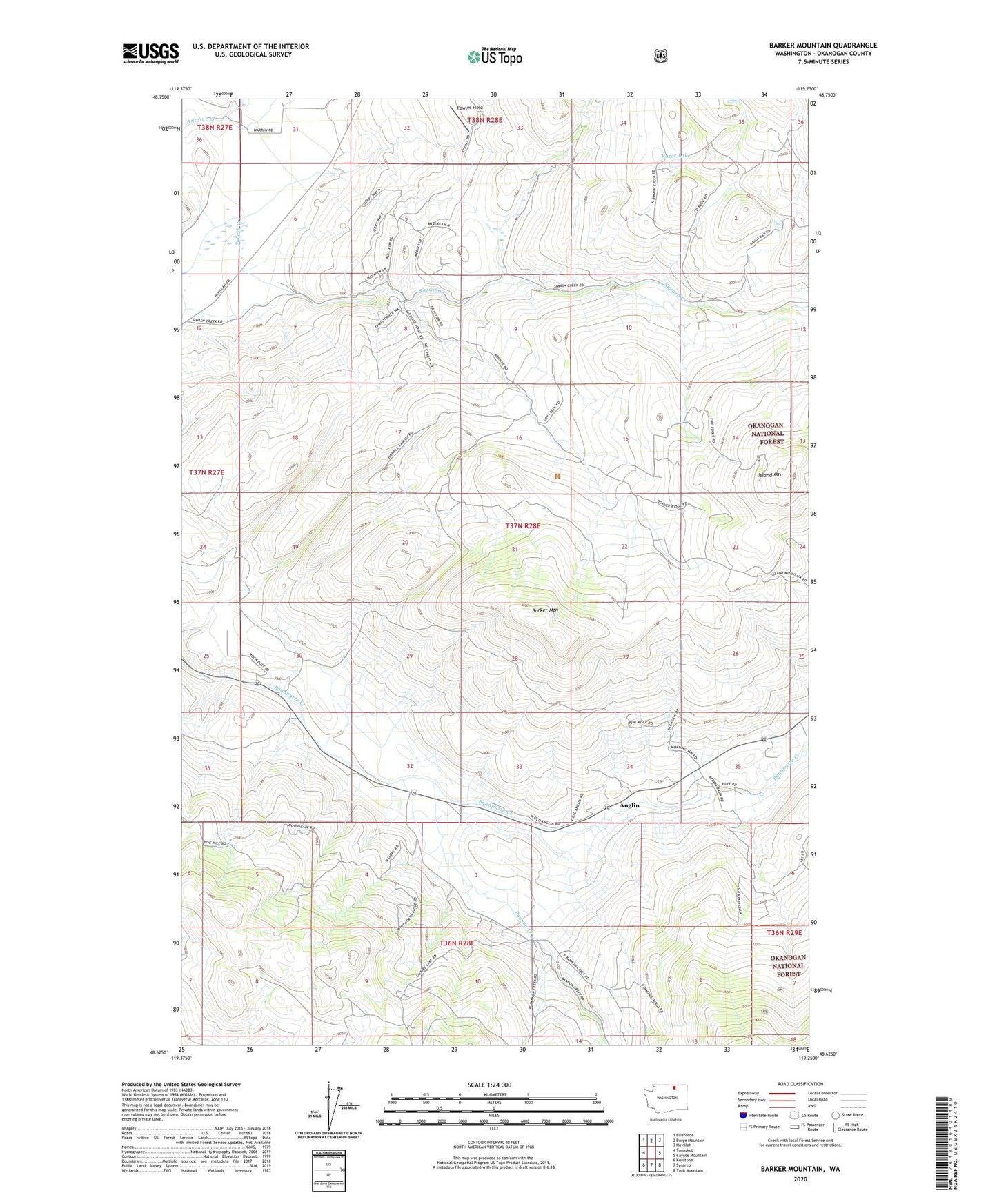 Barker Mountain Washington US Topo Map Image