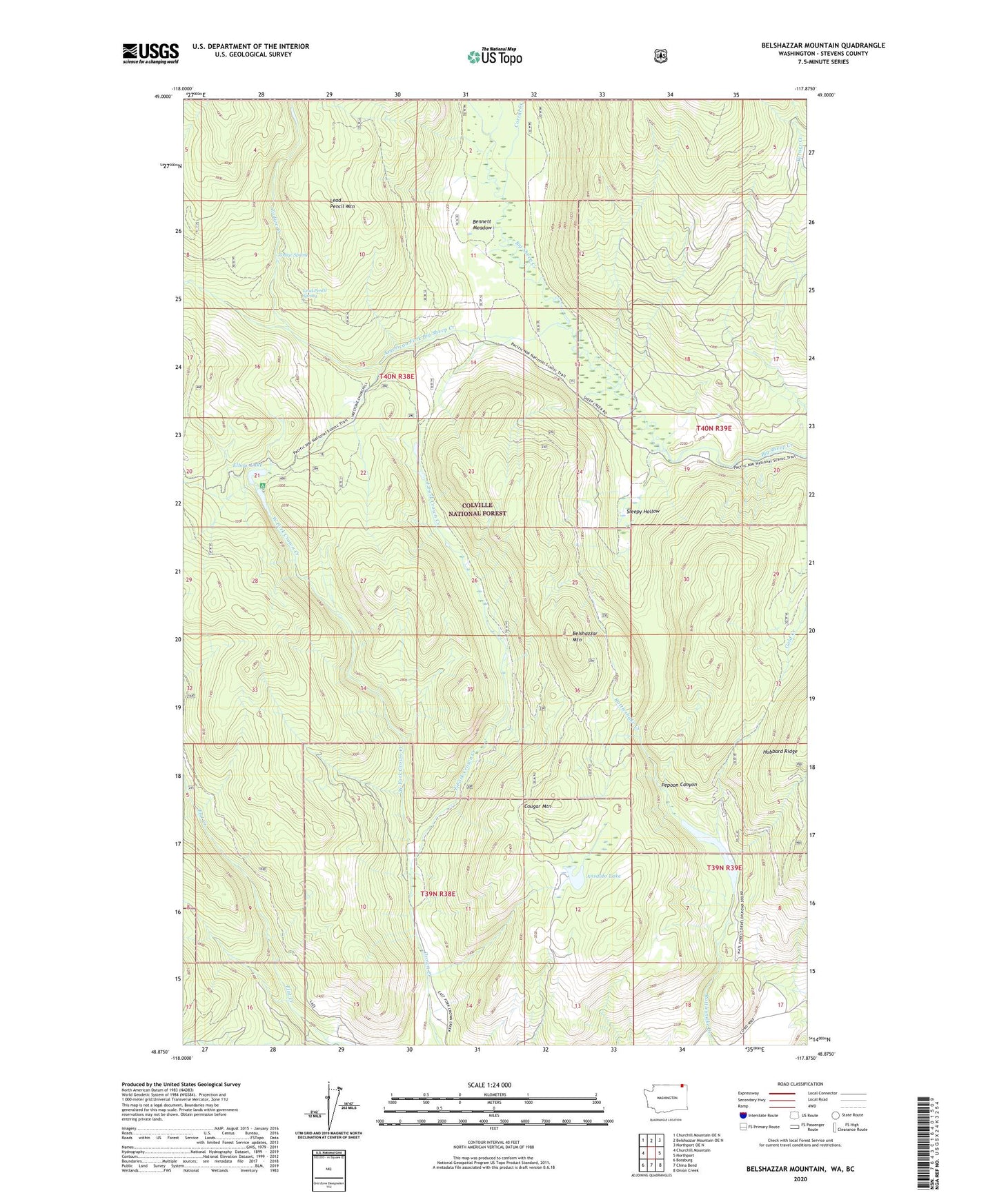 Belshazzar Mountain Washington US Topo Map Image