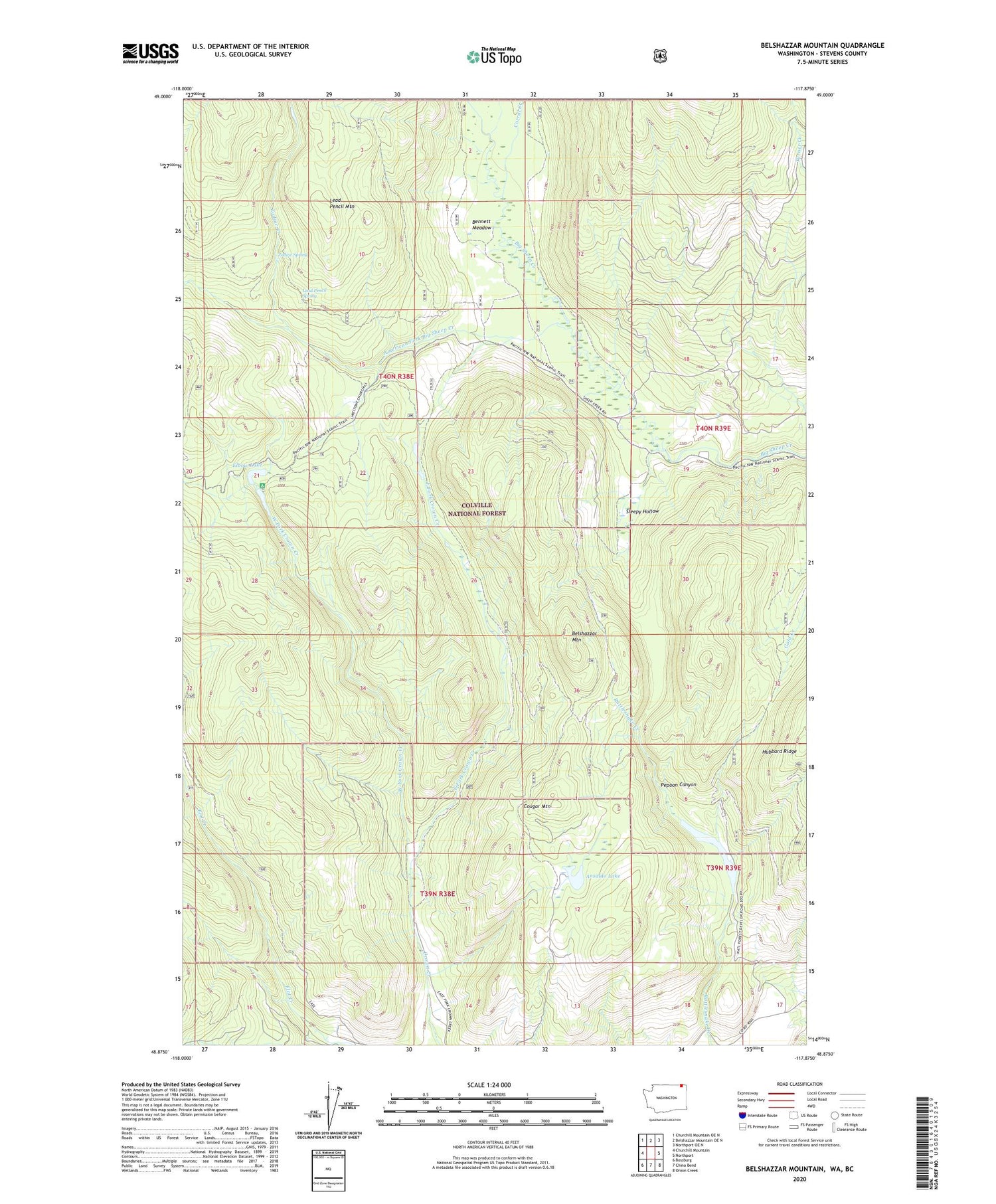 Belshazzar Mountain Washington US Topo Map Image