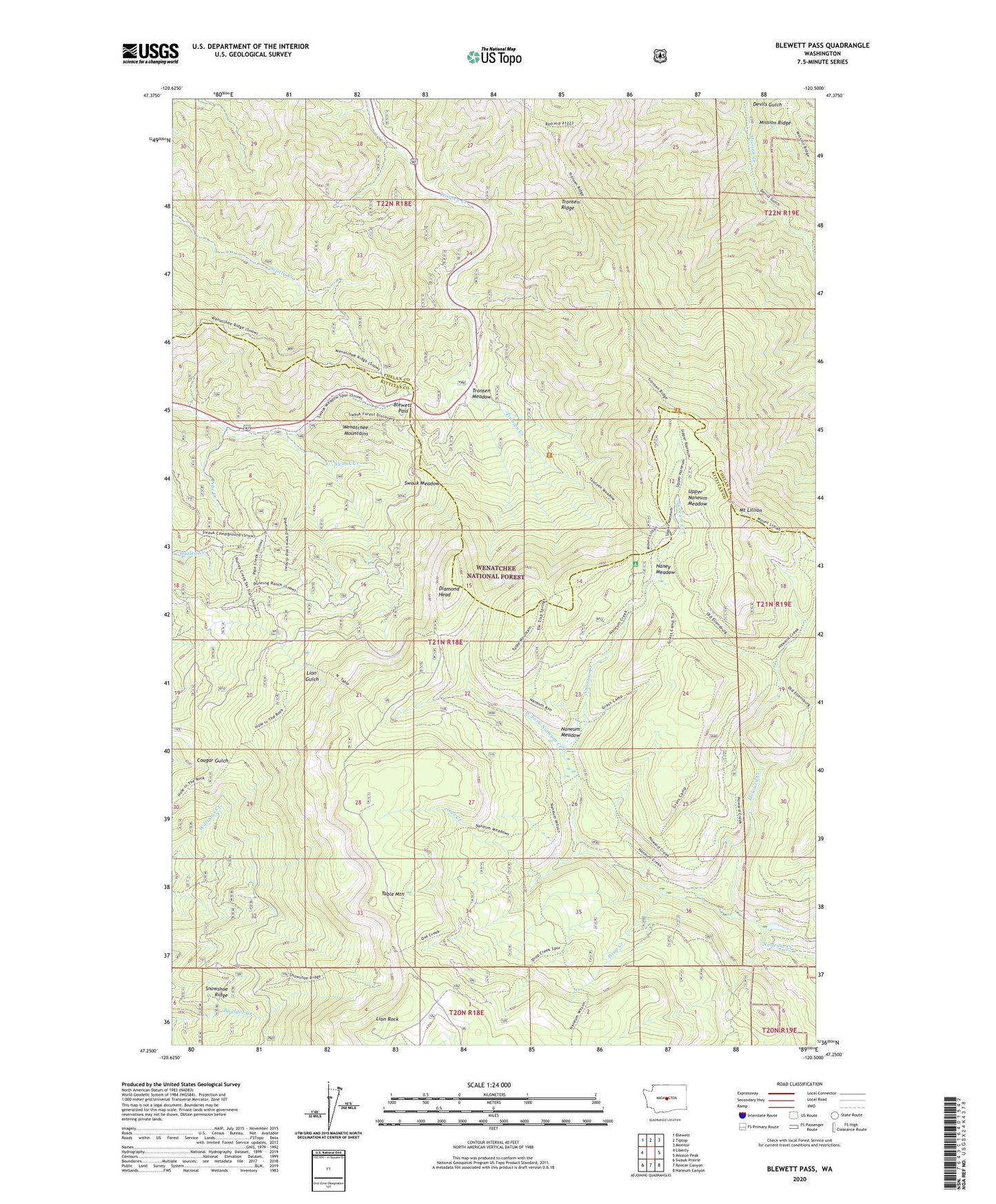 Blewett Pass Washington US Topo Map Image