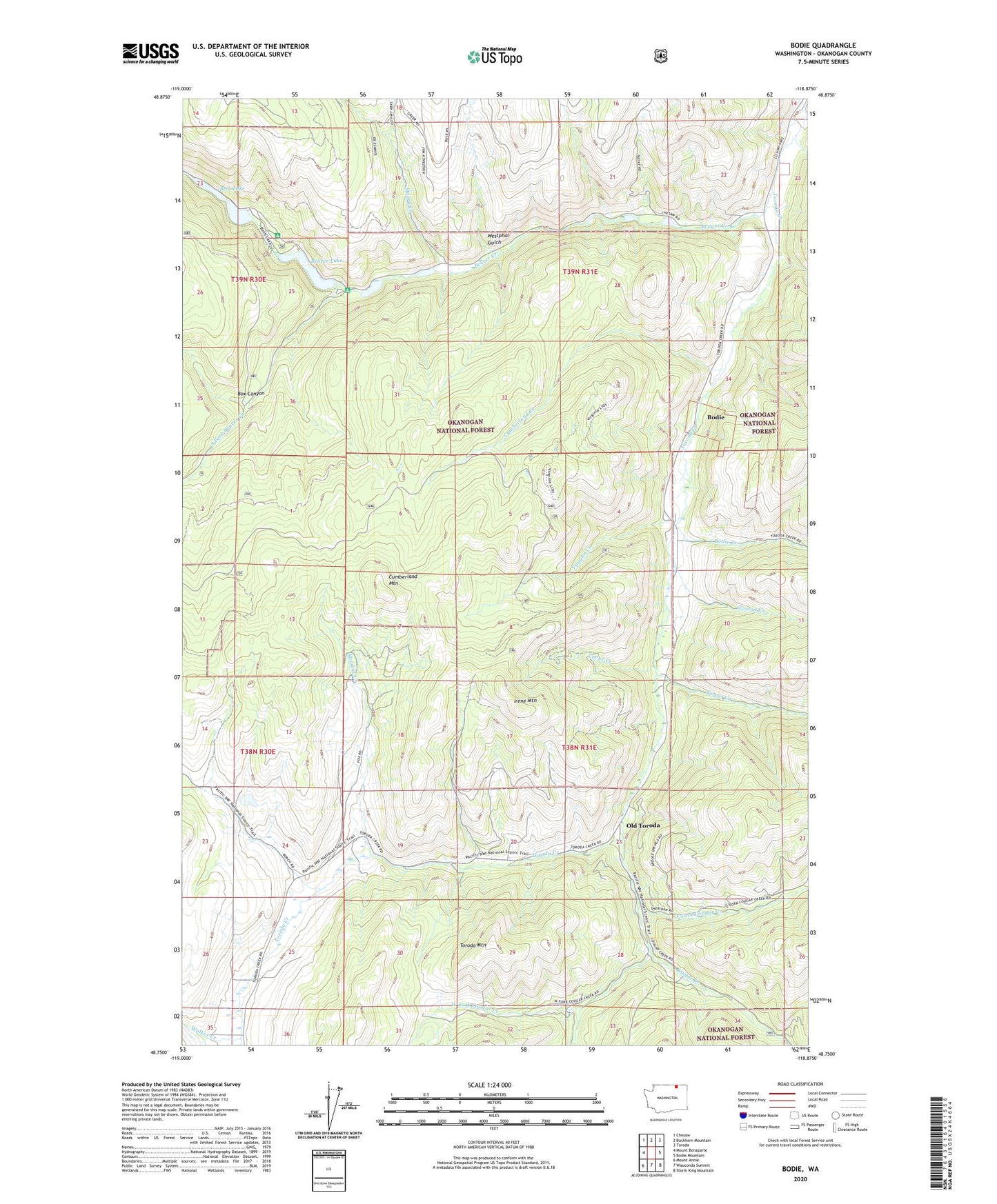 Bodie Washington US Topo Map Image