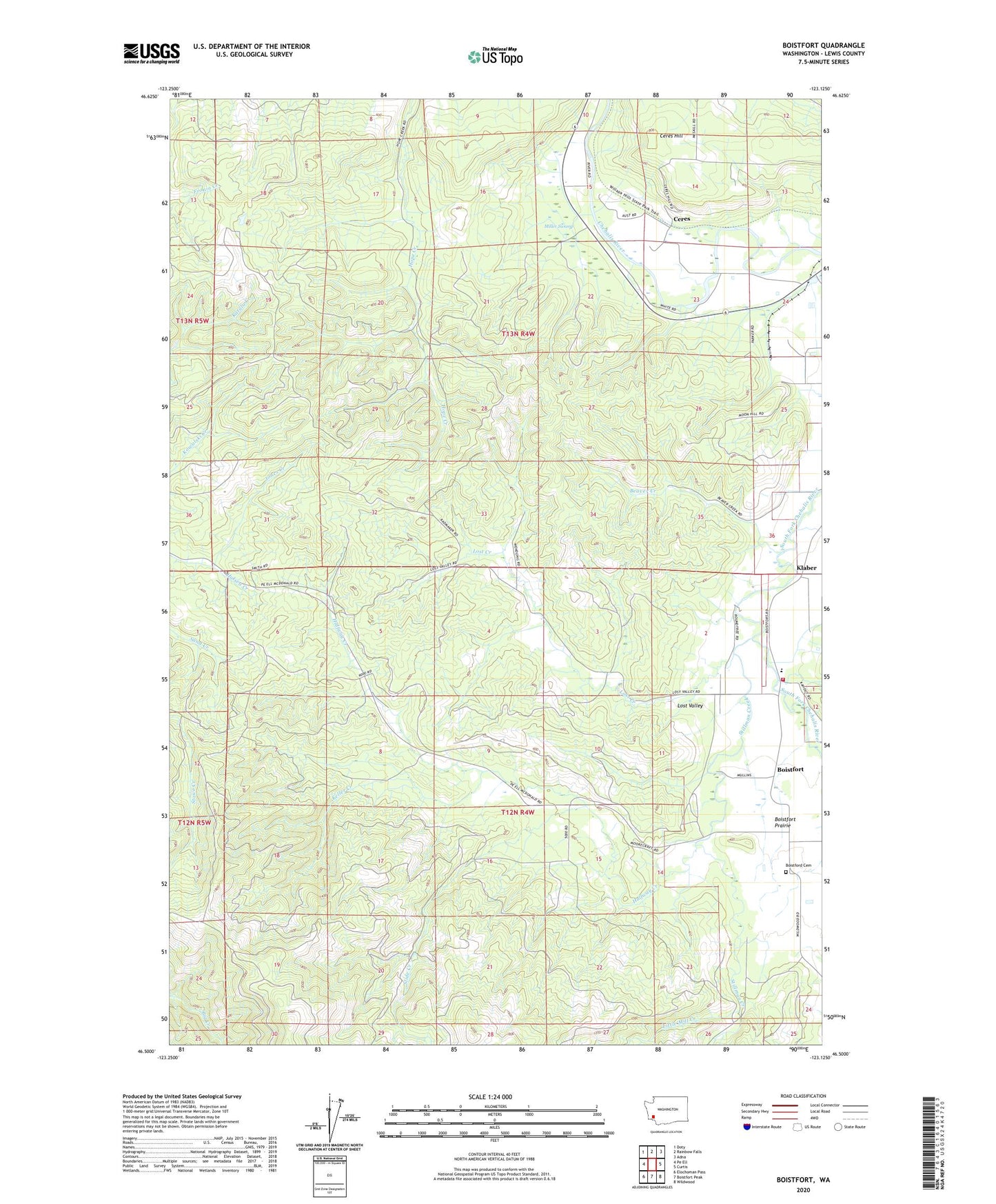 Boistfort Washington US Topo Map Image