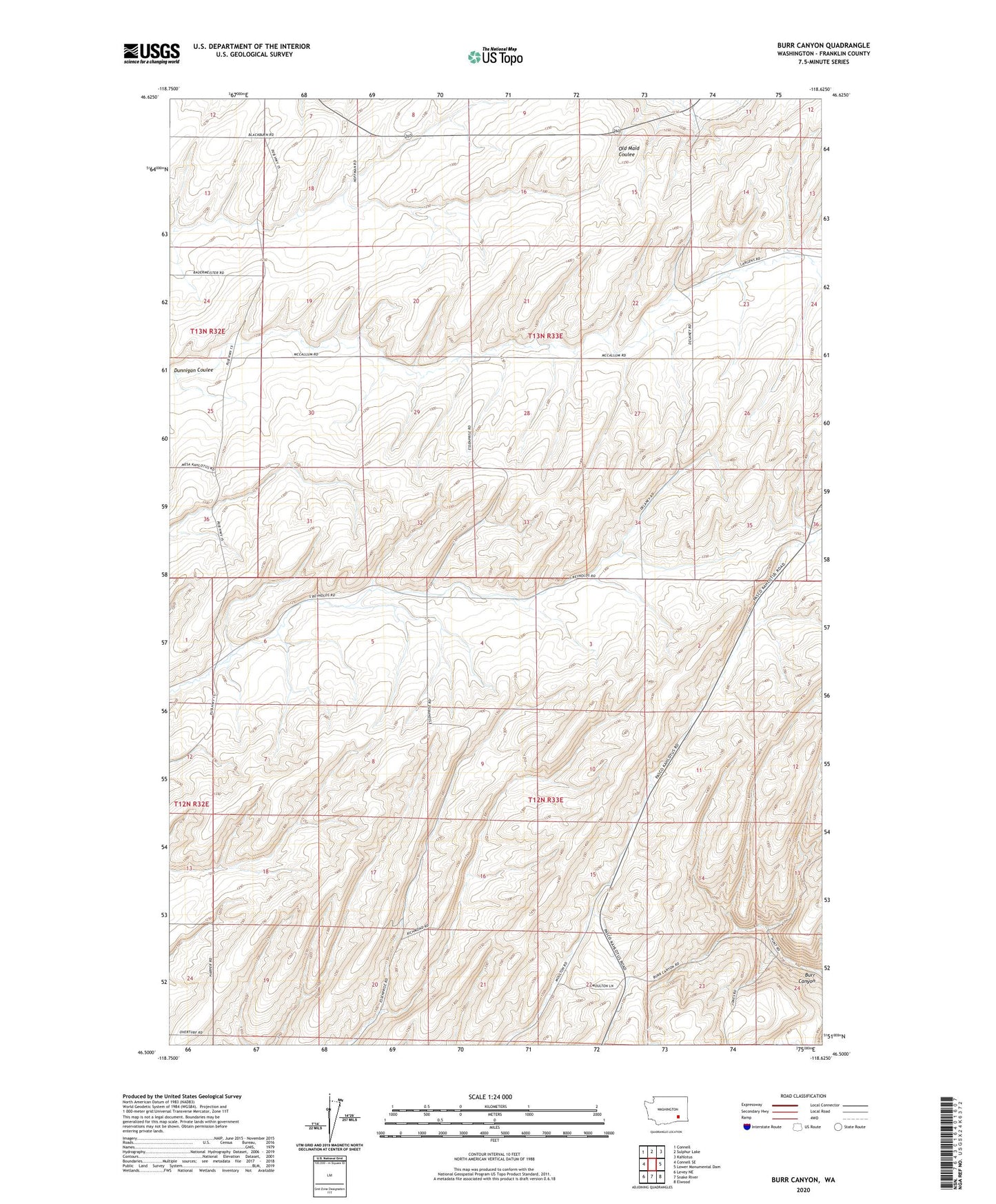 Burr Canyon Washington US Topo Map Image