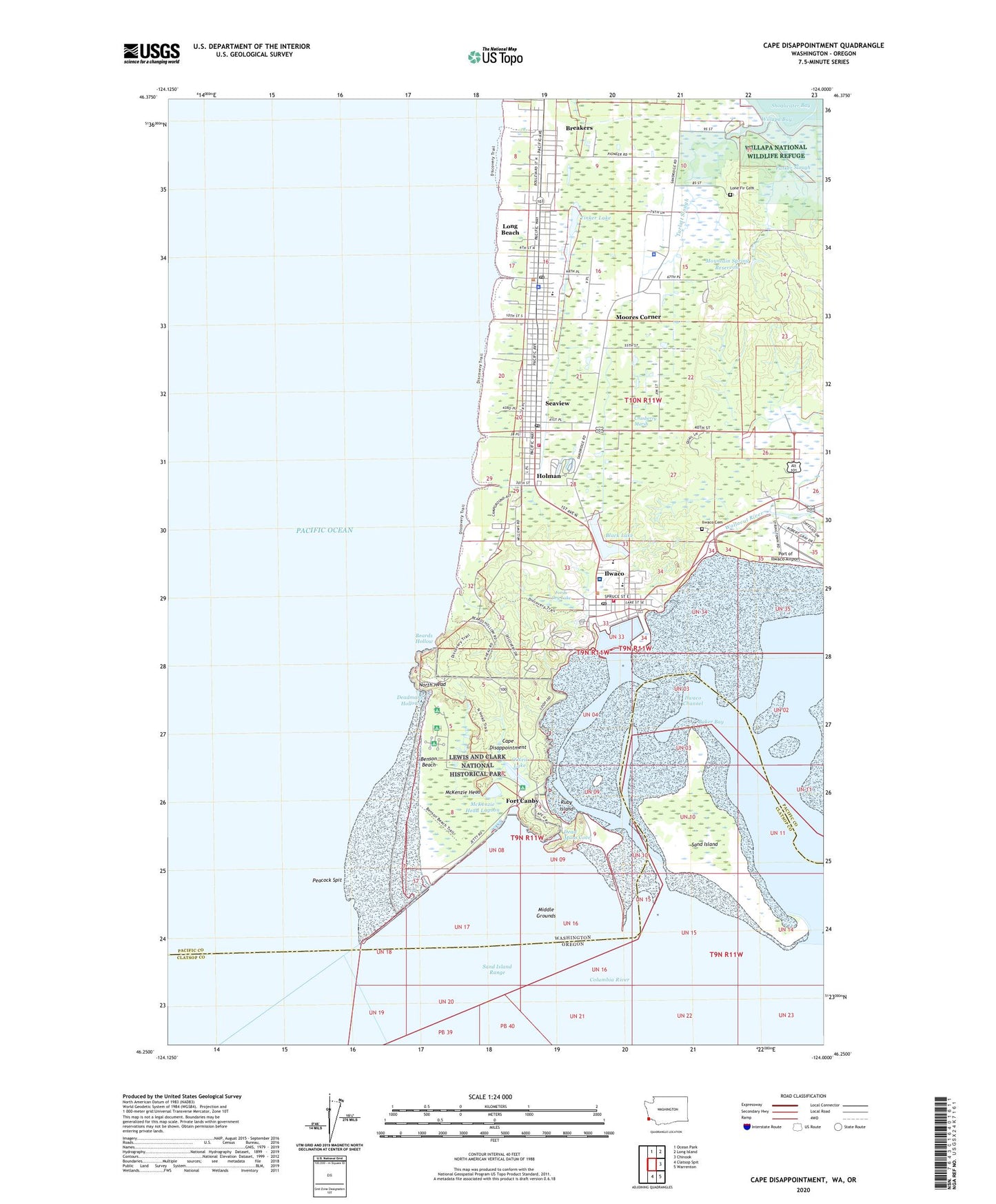 Cape Disappointment Washington US Topo Map Image