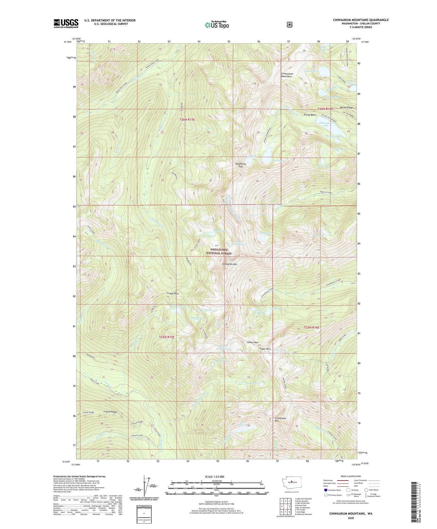 Chiwaukum Mountains Washington US Topo Map Image