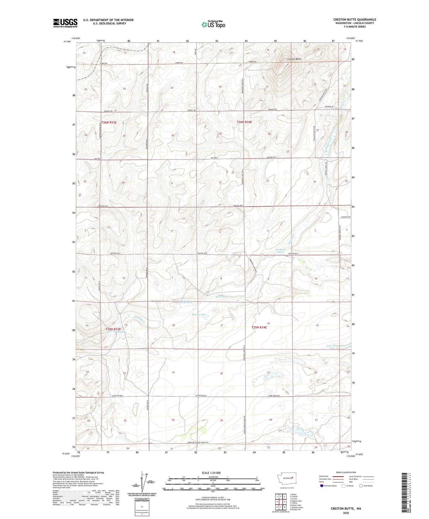 Creston Butte Washington US Topo Map Image