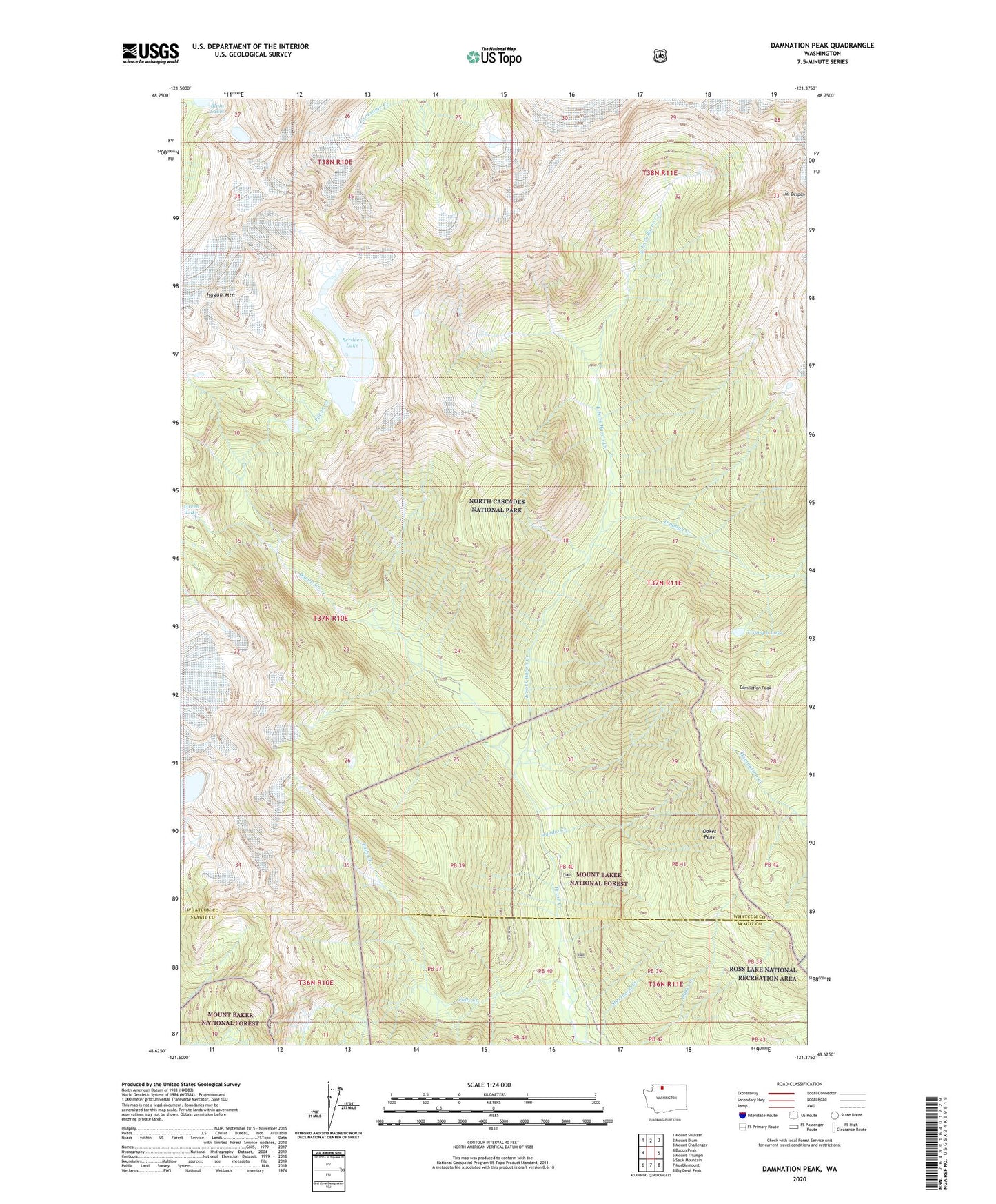 Damnation Peak Washington US Topo Map Image