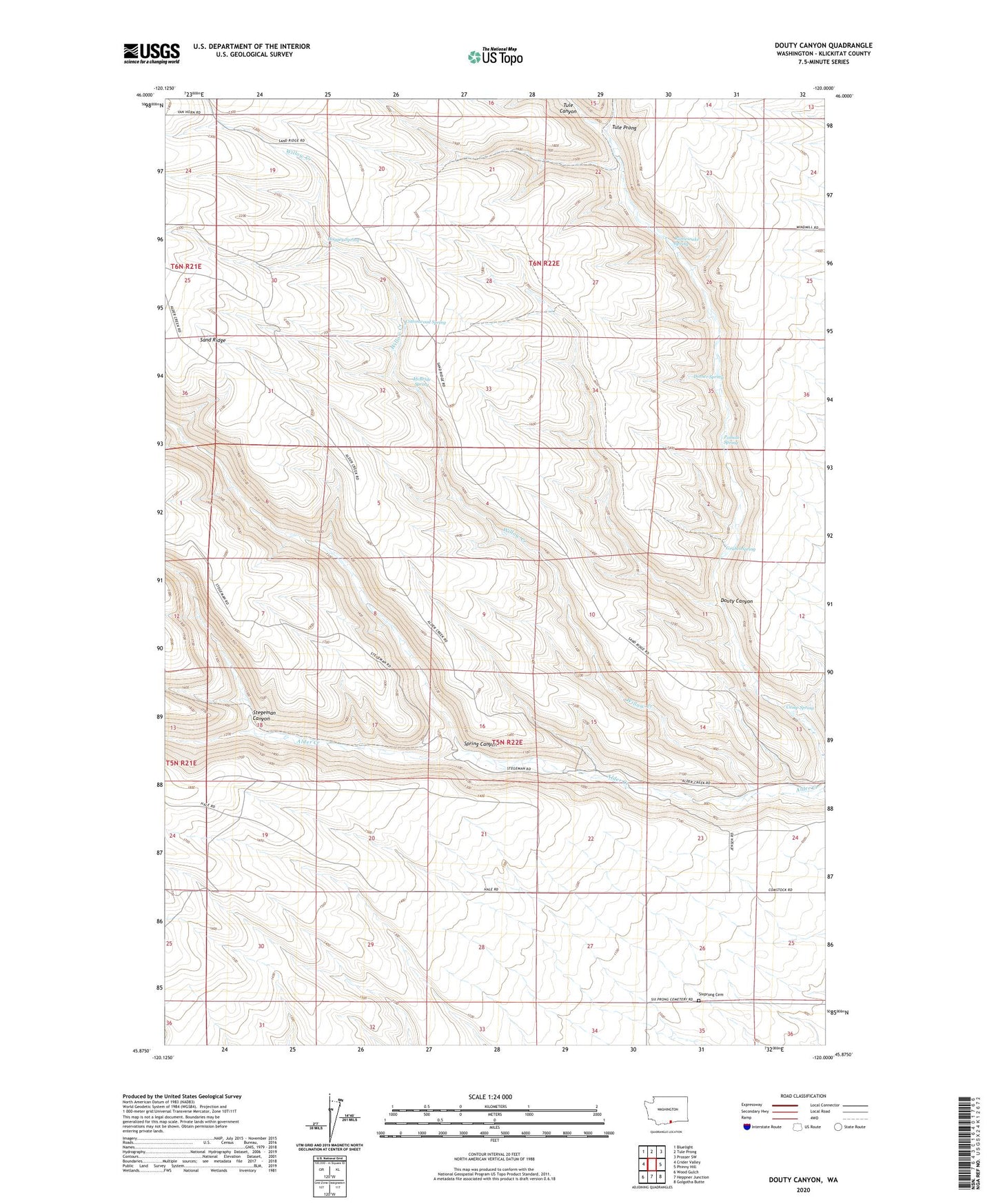 Douty Canyon Washington US Topo Map Image