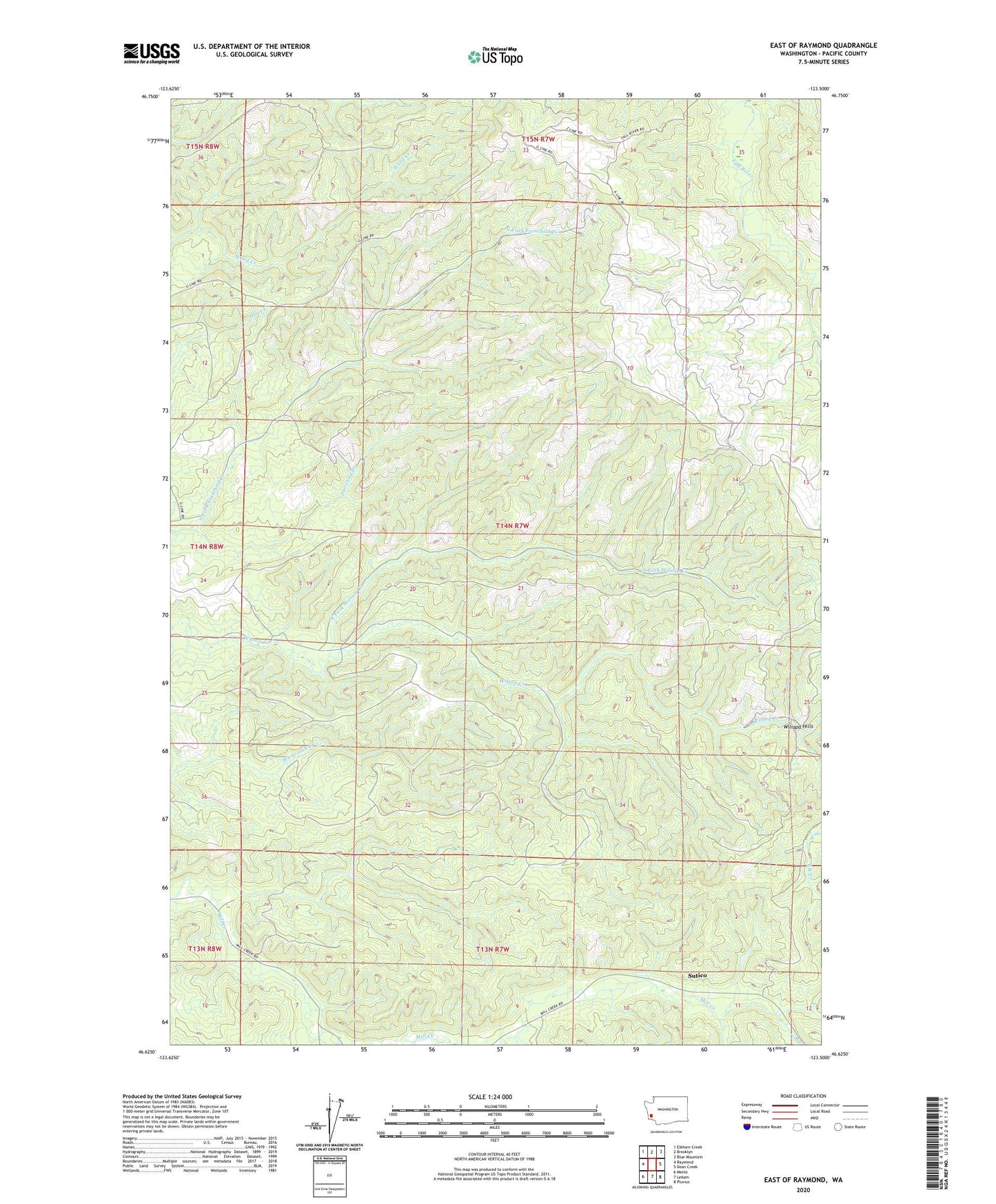 East of Raymond Washington US Topo Map Image