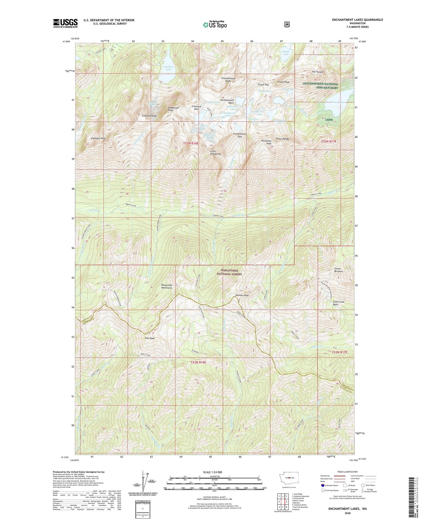 Enchantment Lakes Washington US Topo Map Image