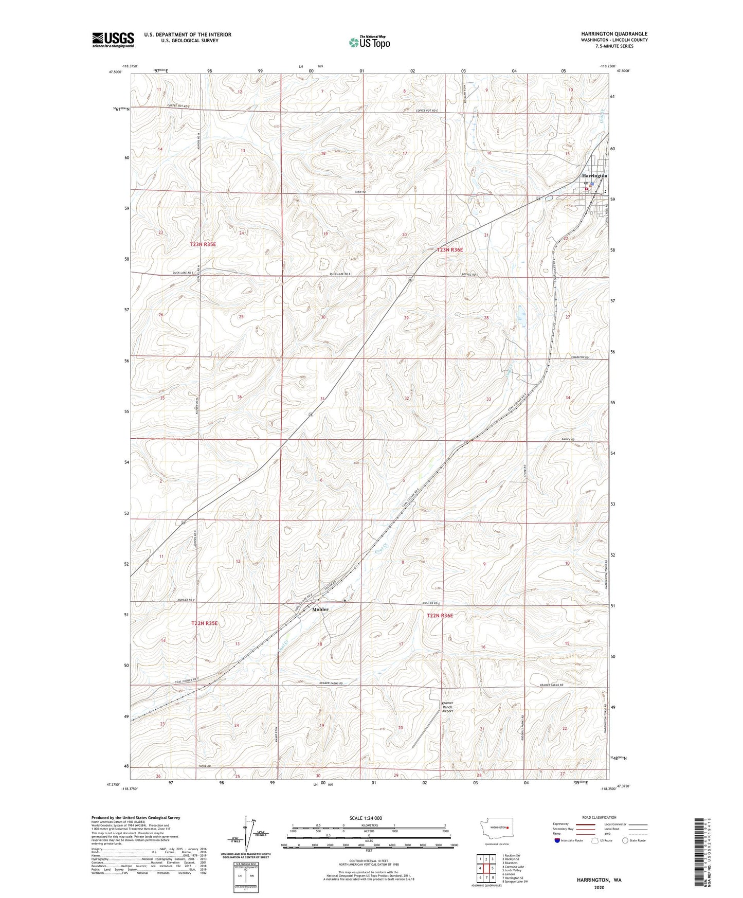 Harrington Washington US Topo Map Image