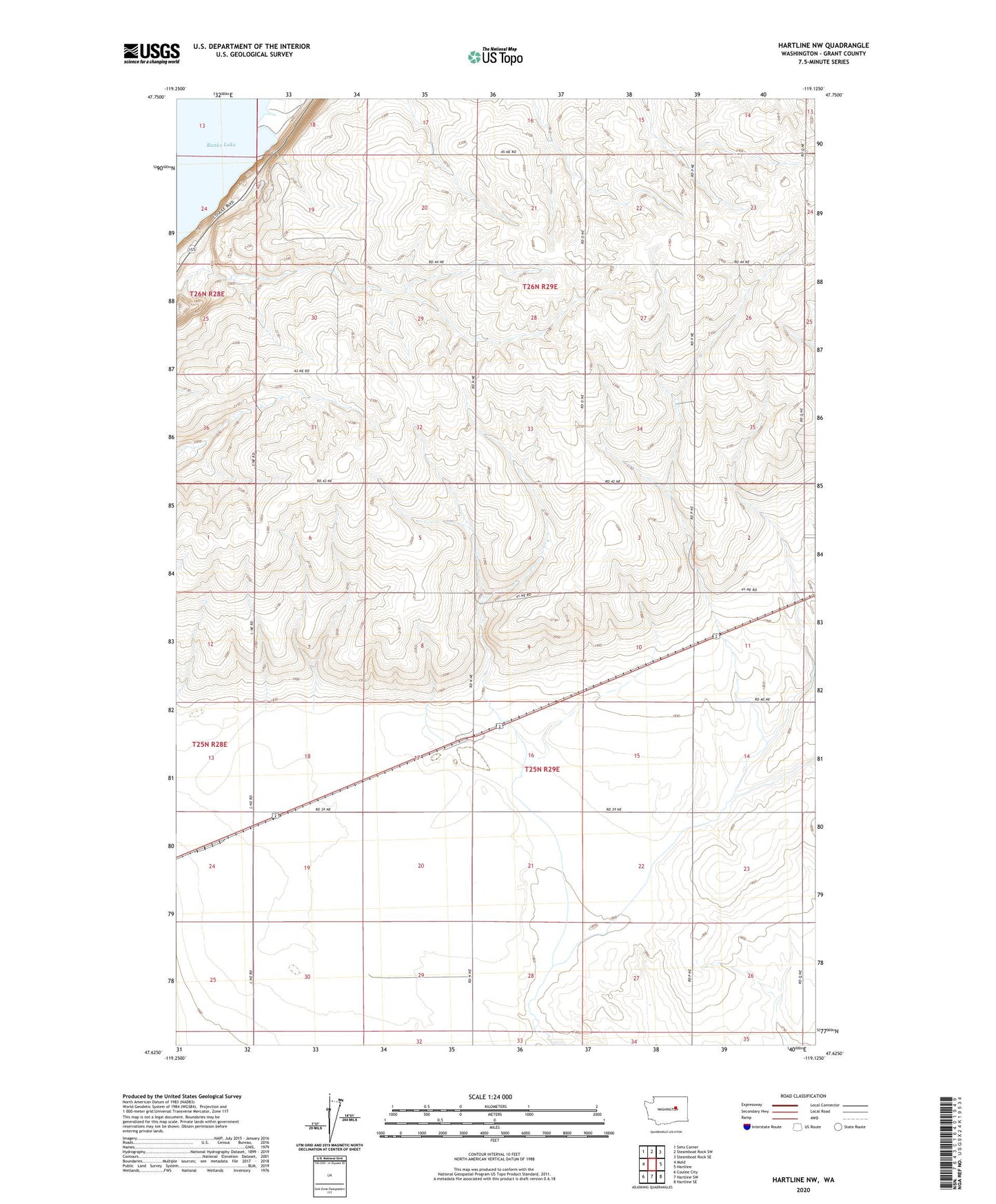 Hartline NW Washington US Topo Map Image